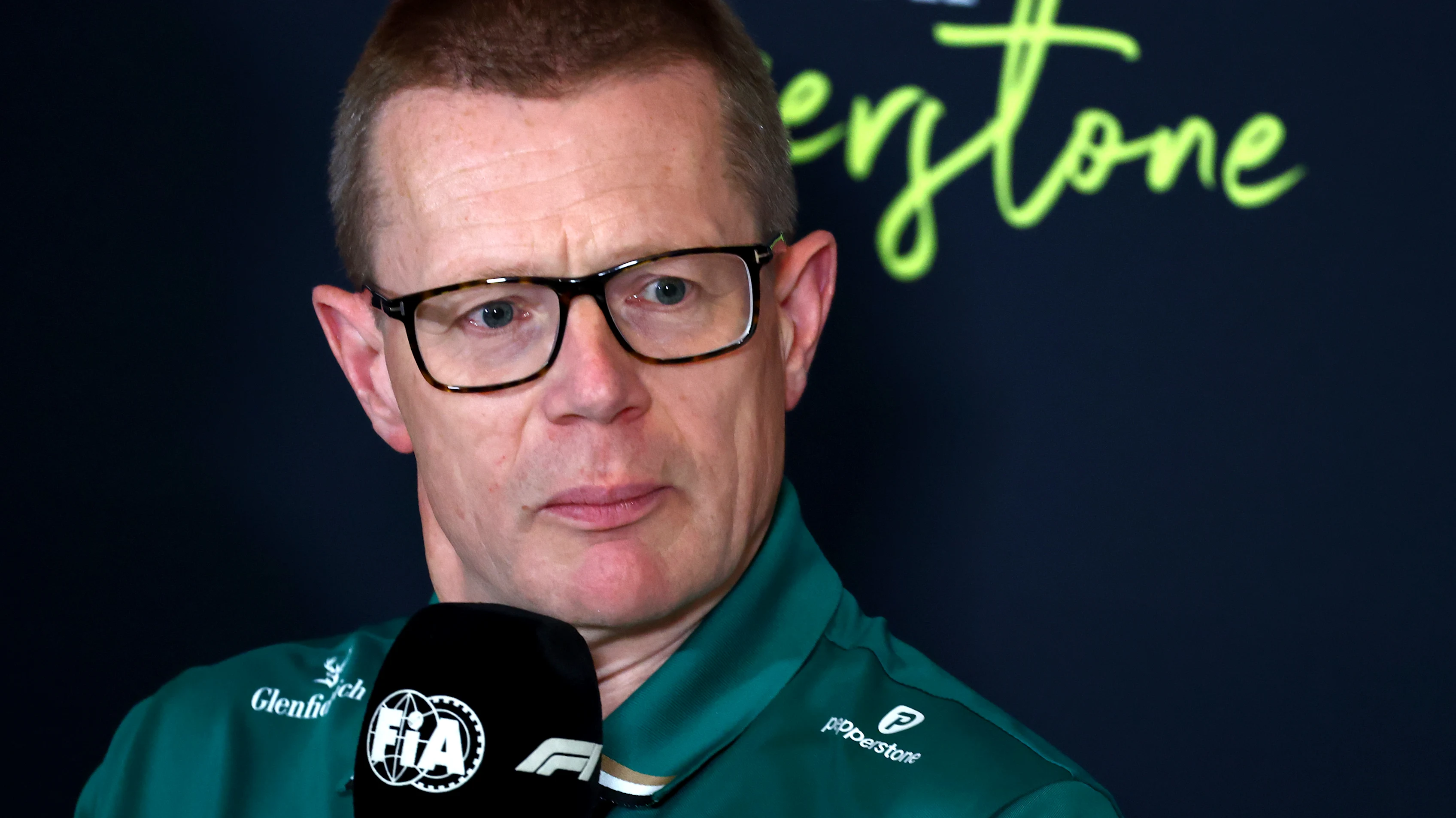 NORTHAMPTON, ENGLAND - JULY 04: Andy Cowell, Team Principal and Group CEO at Aston Martin F1 Team in the Team Principals Press Conference during practice ahead of the F1 Grand Prix of Great Britain at Silverstone Circuit on July 04, 2025 in Northampton, England. (Photo by Clive Rose/Getty Images)