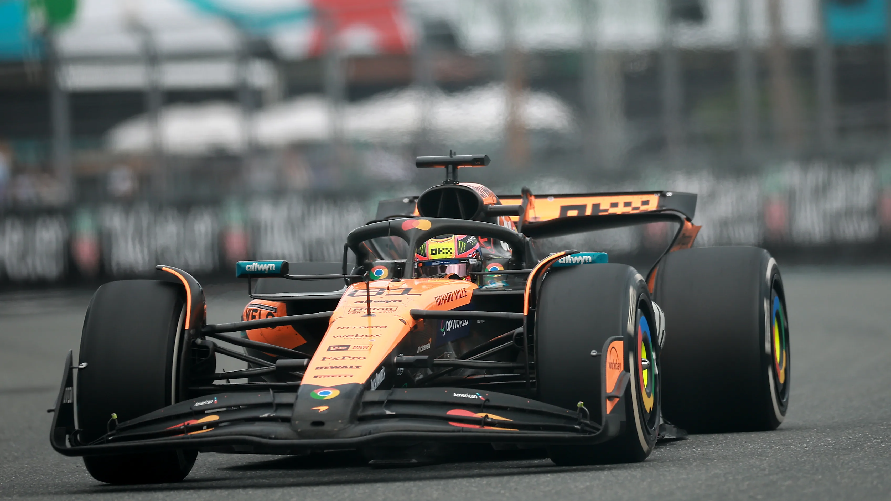 MIAMI, FLORIDA - MAY 04: Oscar Piastri of Australia driving the (81) McLaren MCL39 Mercedes on