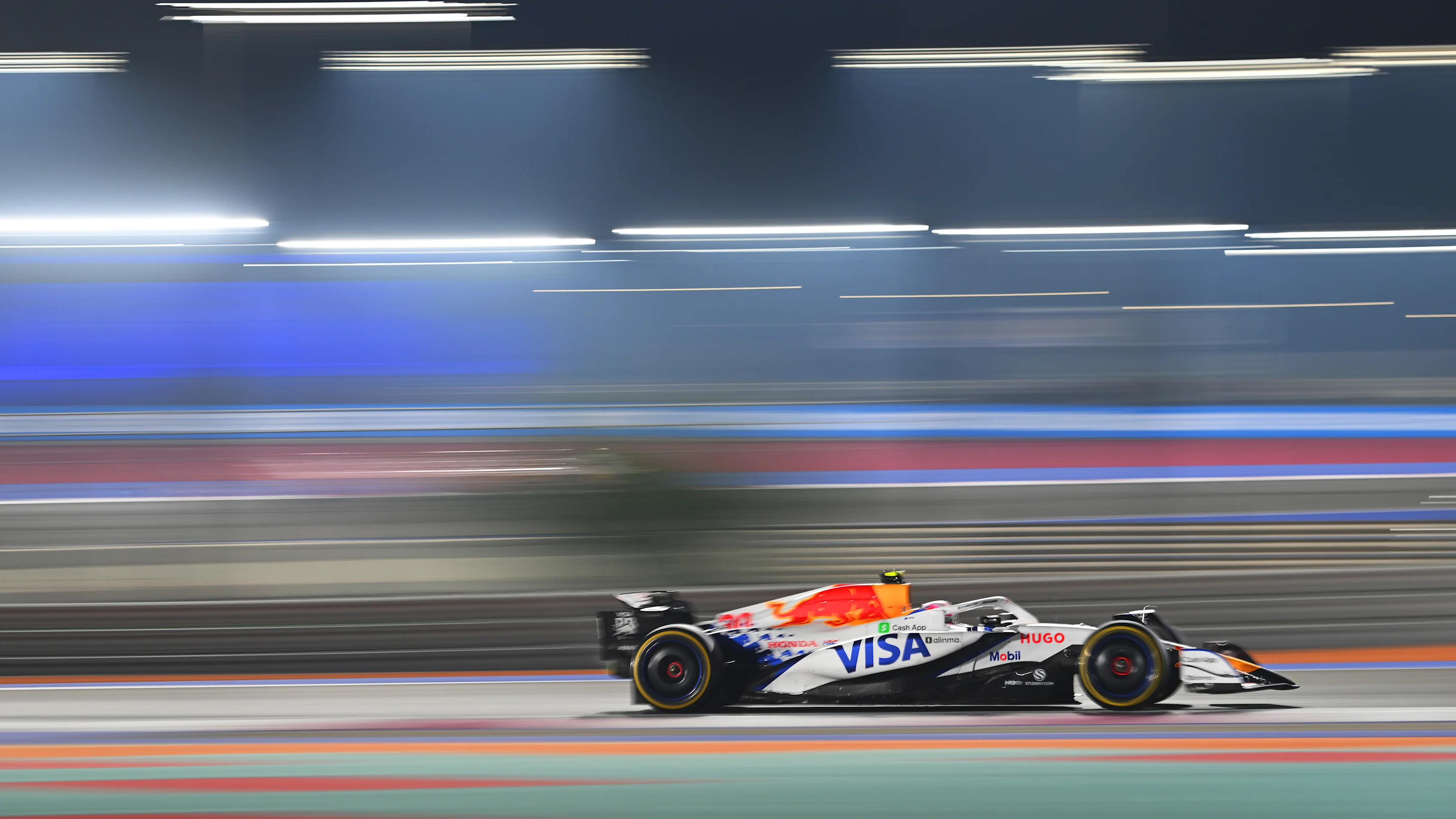 LUSAIL CITY, QATAR - NOVEMBER 30: Liam Lawson of New Zealand driving the (30) Visa Cash App Racing Bulls VCARB 02 on track during the F1 Grand Prix of Qatar at Lusail International Circuit on November 30, 2025 in Lusail City, Qatar. (Photo by Rudy Carezzevoli/Getty Images)