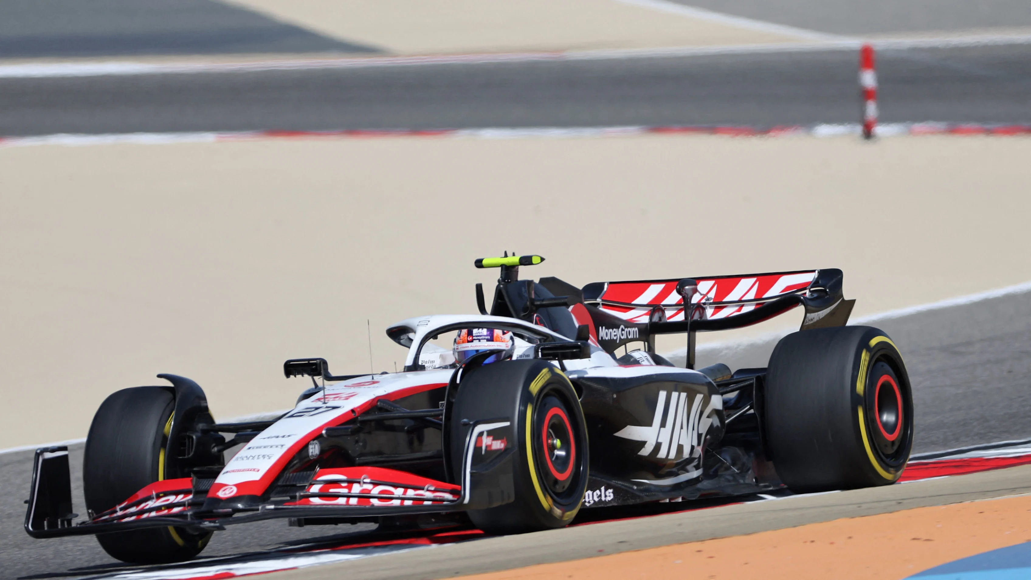 Haas' German driver Nico Hulkenberg drives during the third day of Formula One pre-season testing