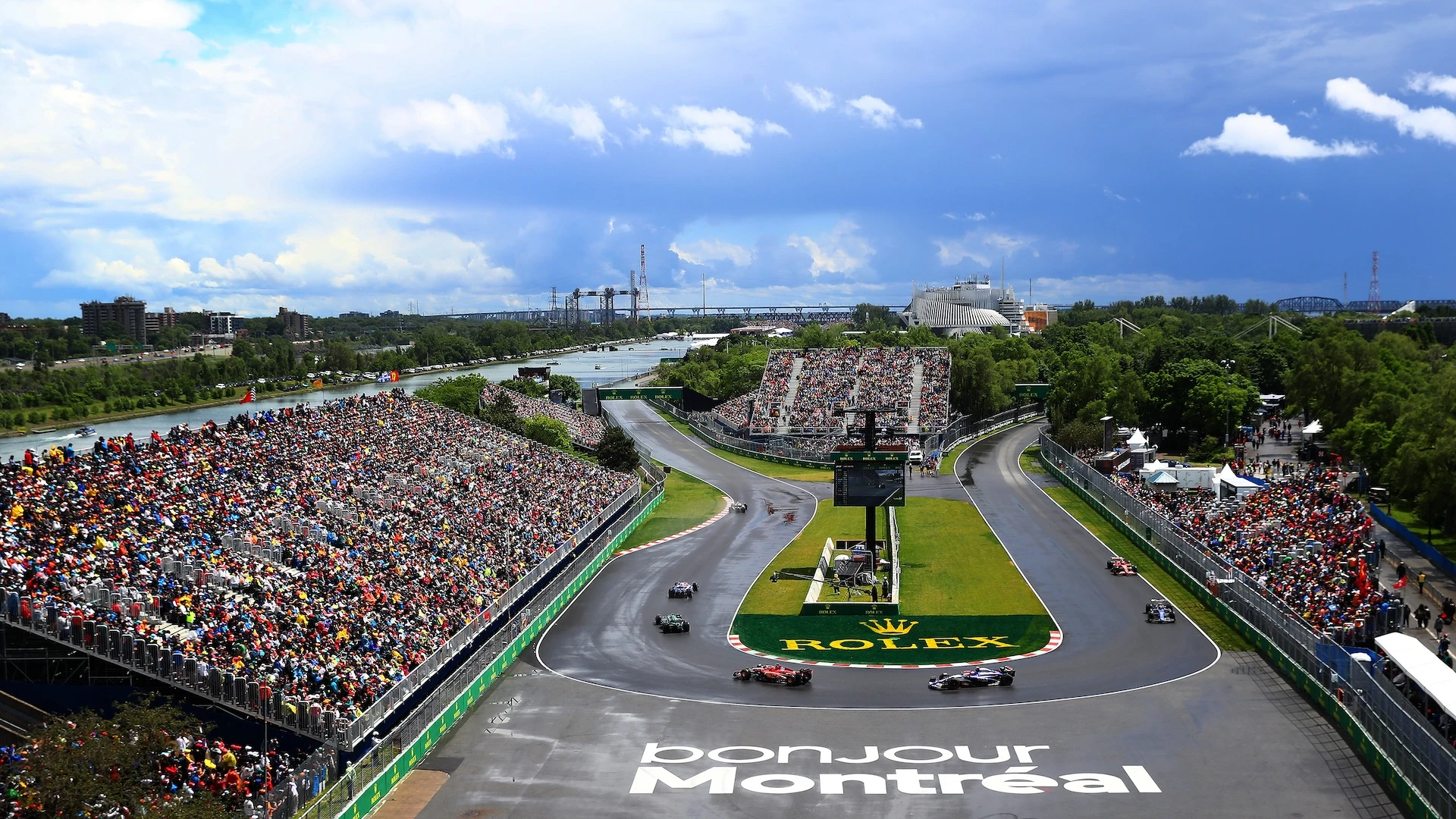 MONTREAL, QUEBEC - JUNE 09: A general view of the race action from The Hairpin Turn 10 during the