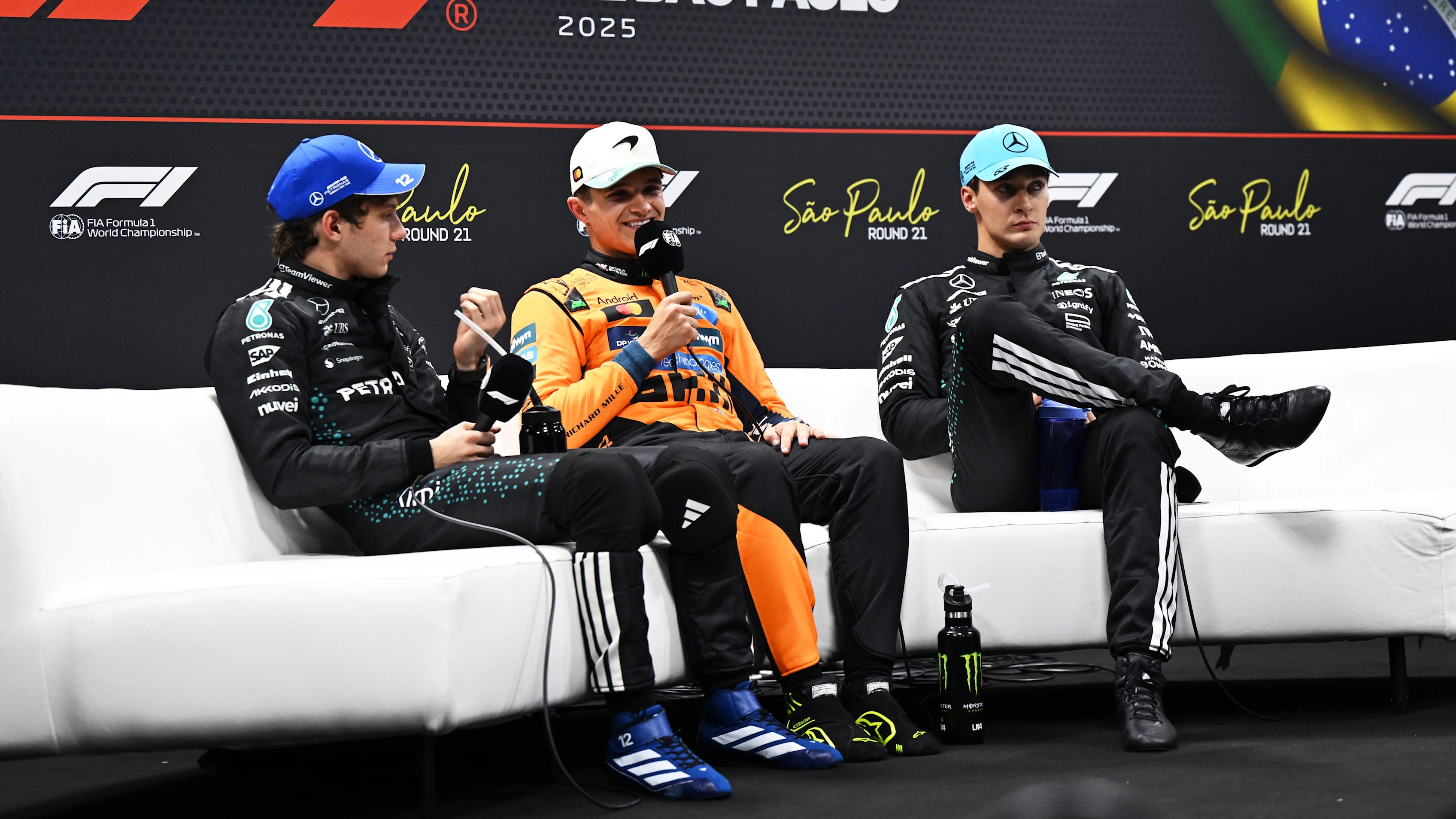 SAO PAULO, BRAZIL - NOVEMBER 08: Sprint winner Lando Norris of Great Britain and McLaren in the