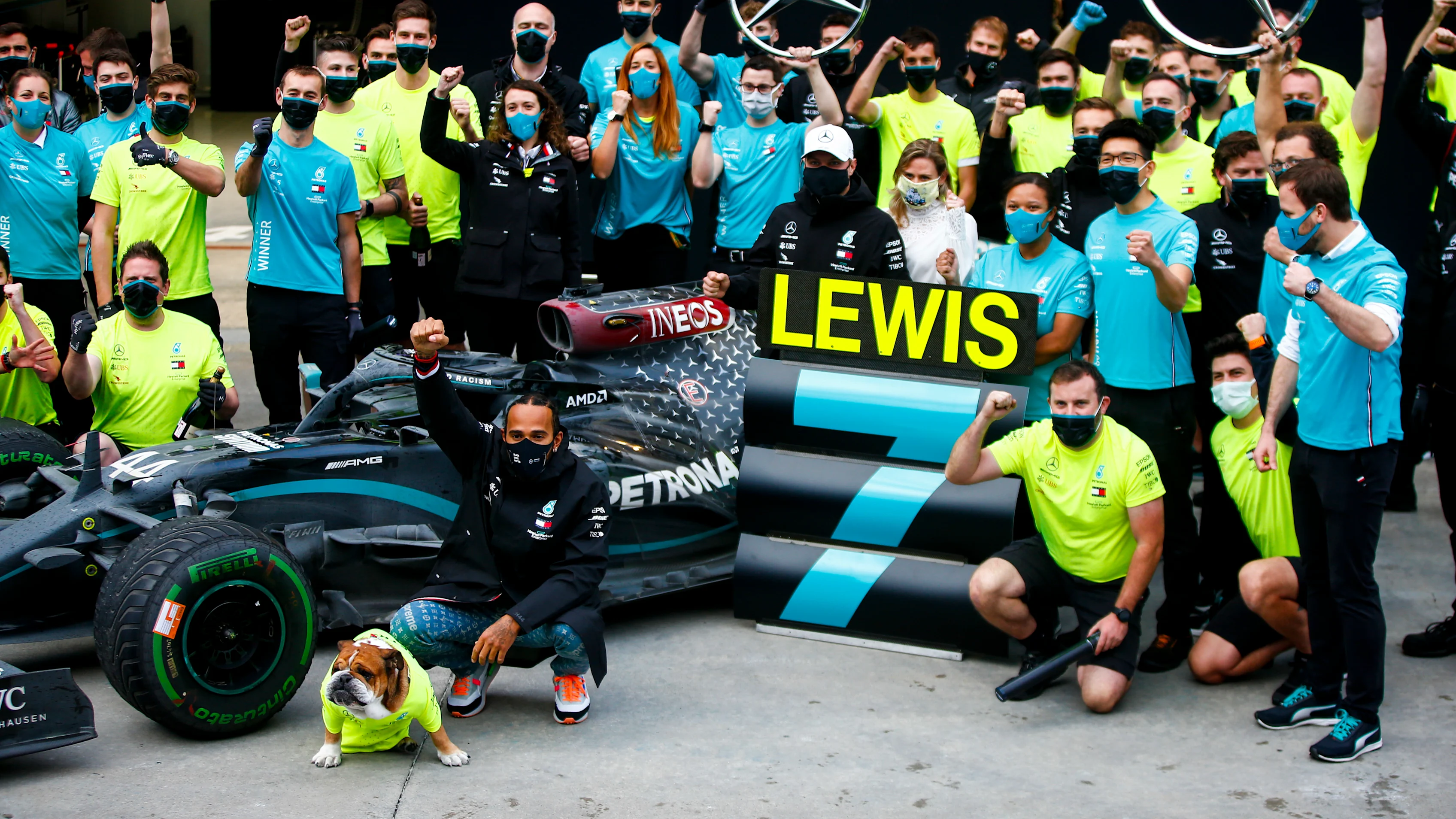 ISTANBUL PARK, TURKEY - NOVEMBER 15: Lewis Hamilton, Mercedes-AMG Petronas F1, 1st position, and