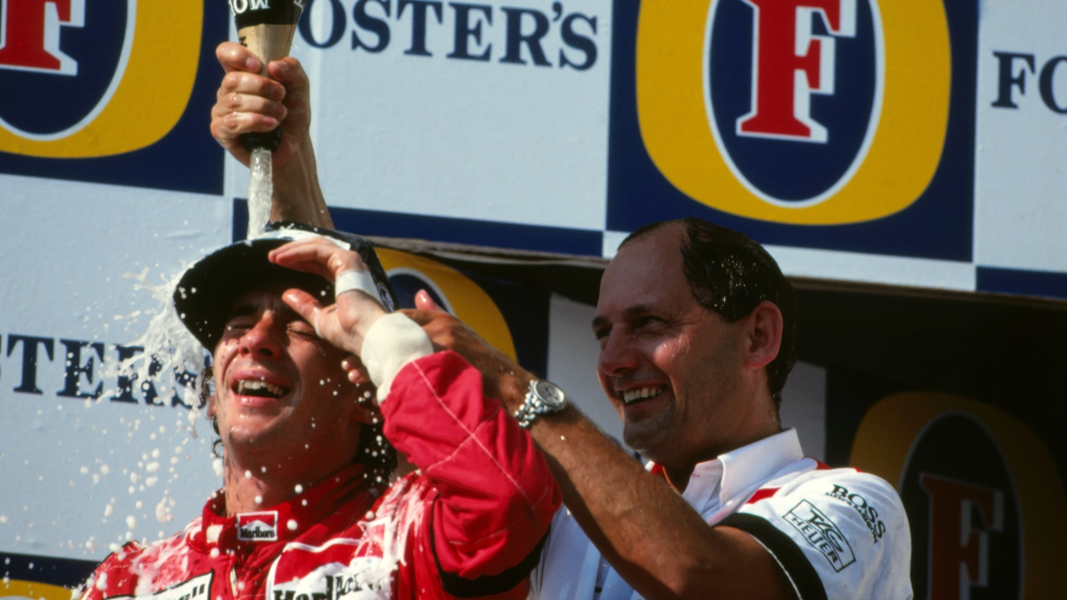 Winner Ayrton Senna (BRA) McLaren MP4/6 and Ron Dennis (GBR) Mclaren Chief Executive. Australian