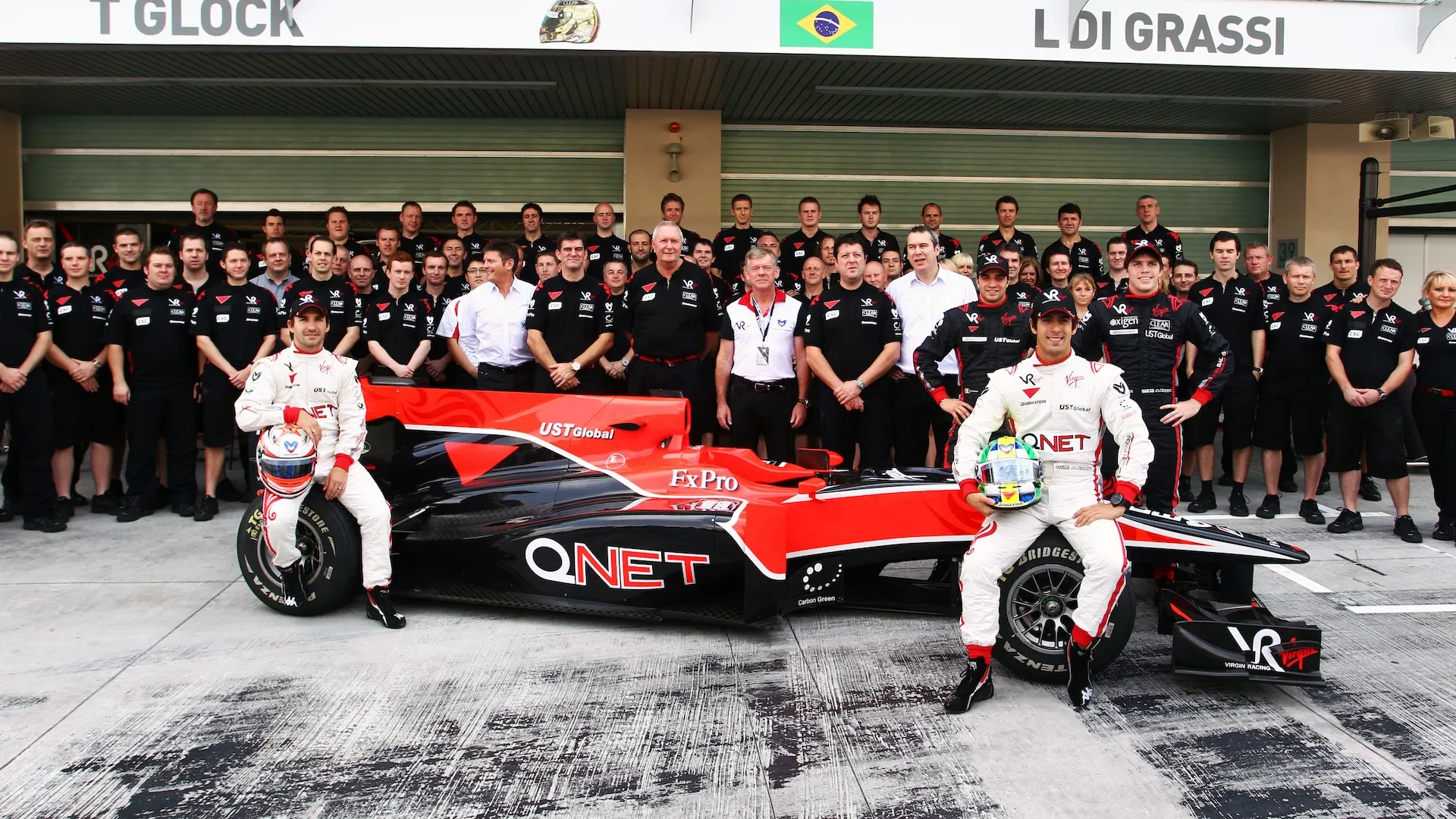 (L to R): Timo Glock (GER) Virgin Racing and Lucas di Grassi (BRA) Virgin Racing at the team