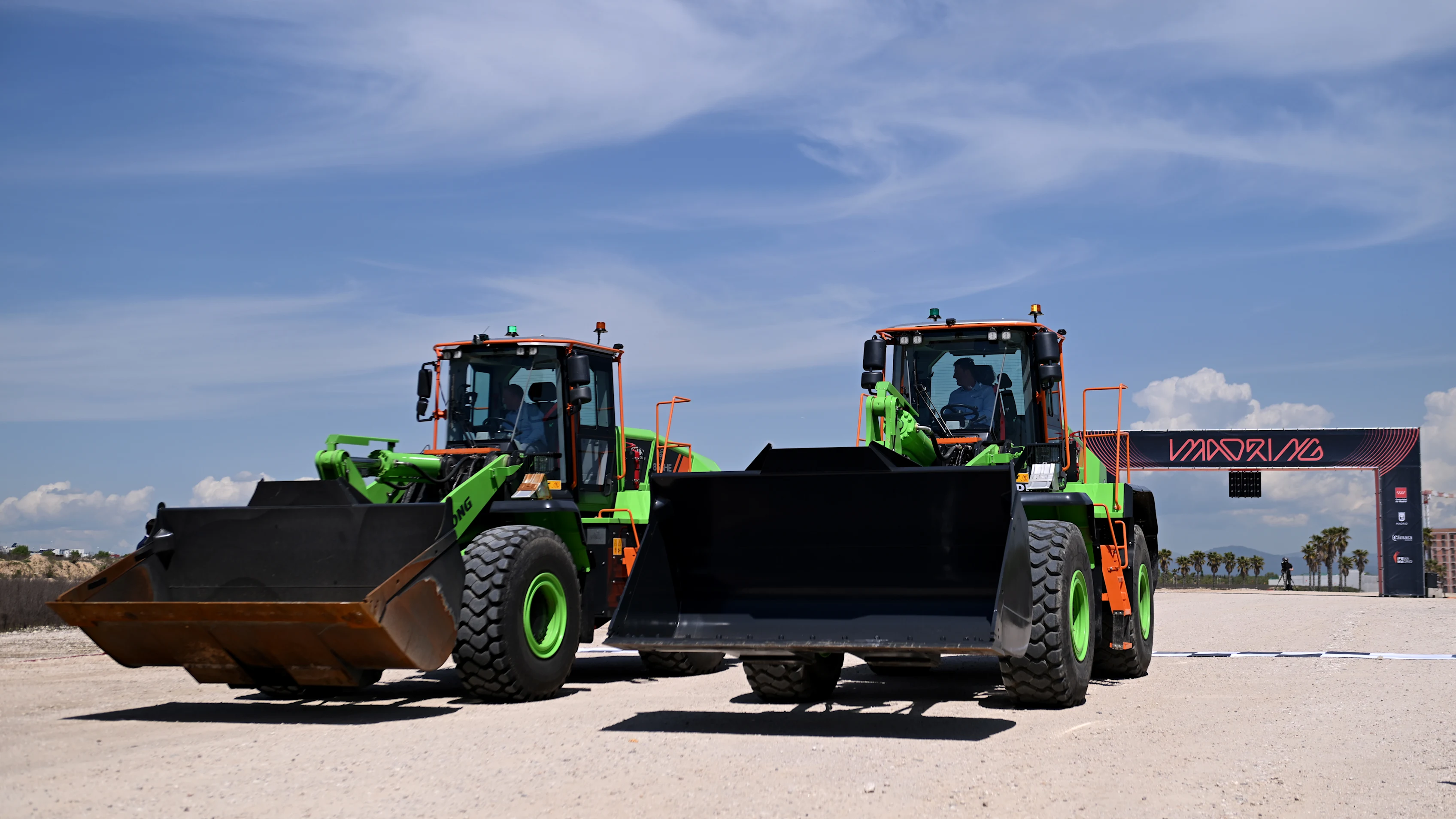 MADRID, SPAIN - APRIL 25: Tractors are pictured during the F1 Madrid Groundbreaking event on April