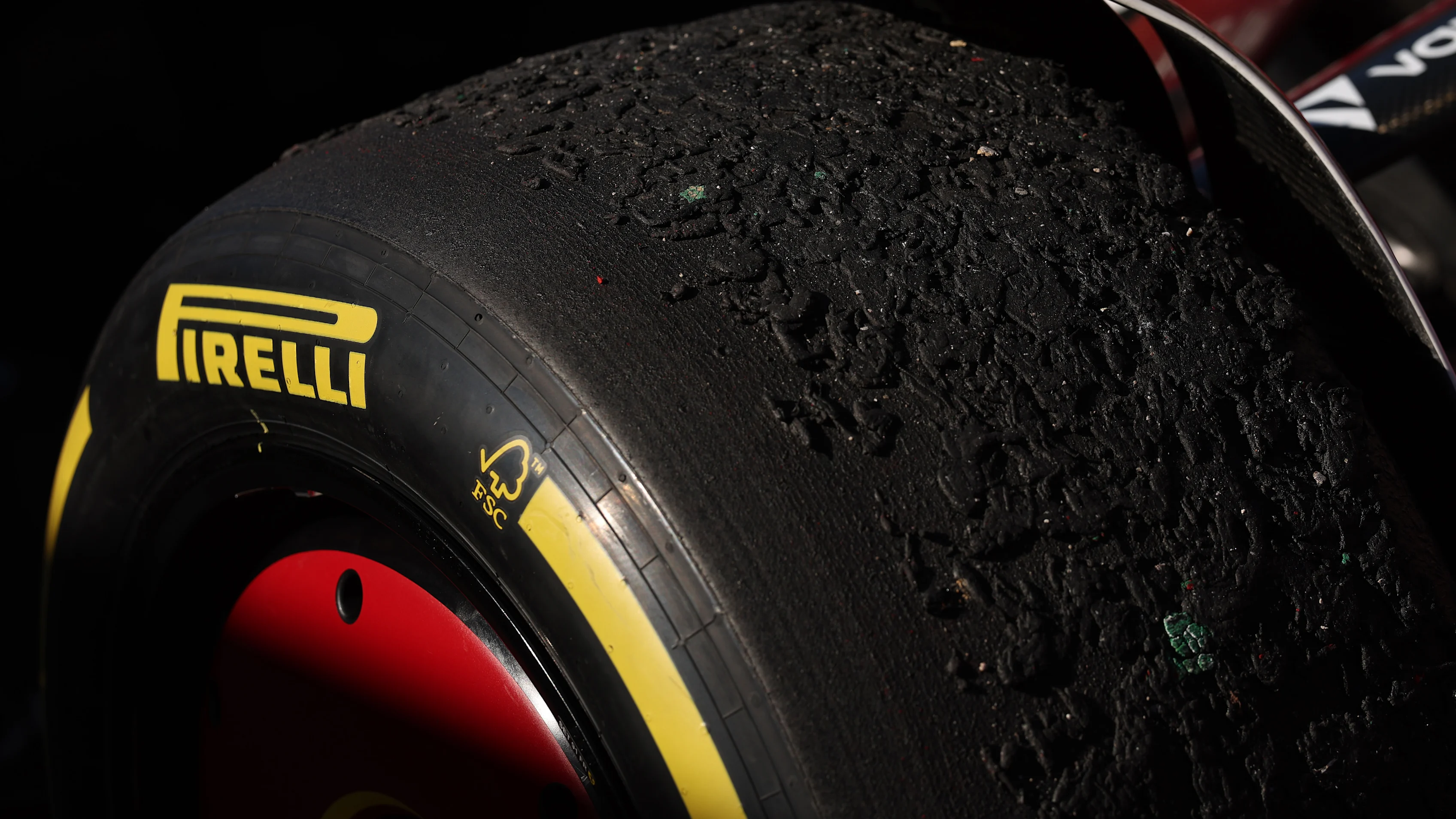 AUSTIN, TEXAS - OCTOBER 19: Worn tyre on the car of Third placed Charles Leclerc of Monaco and