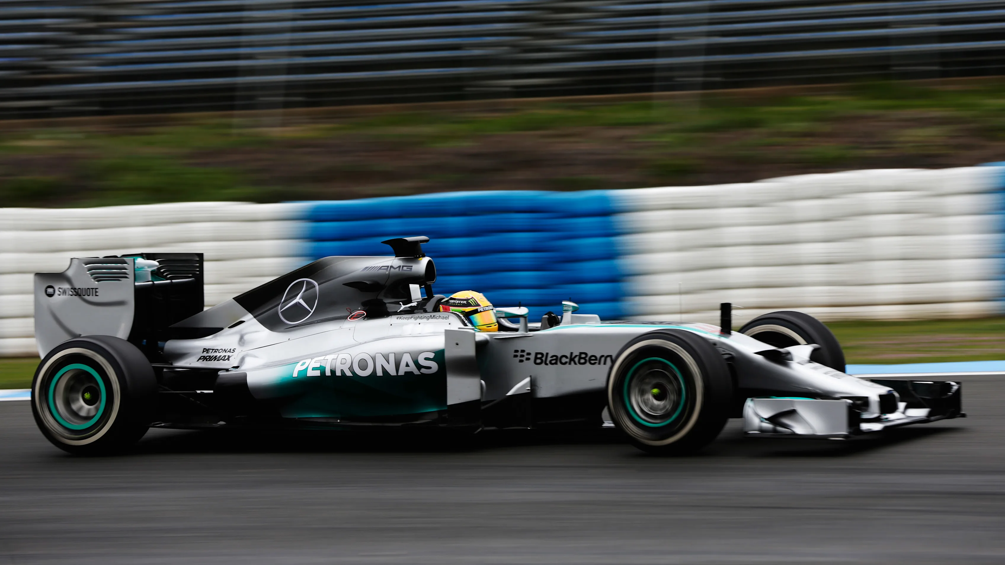 JEREZ DE LA FRONTERA, SPAIN - JANUARY 31:  Lewis Hamilton of Great Britain and Mercedes GP drives