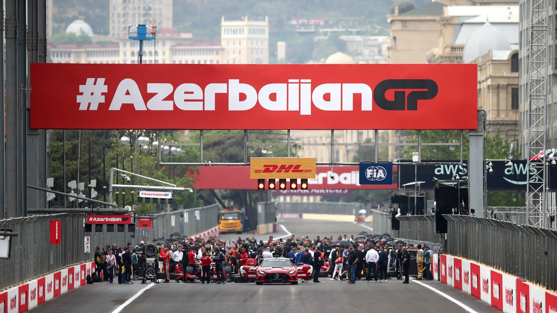 BAKU, AZERBAIJAN - APRIL 30: A general view of the grid preparations during the Round 4:Baku