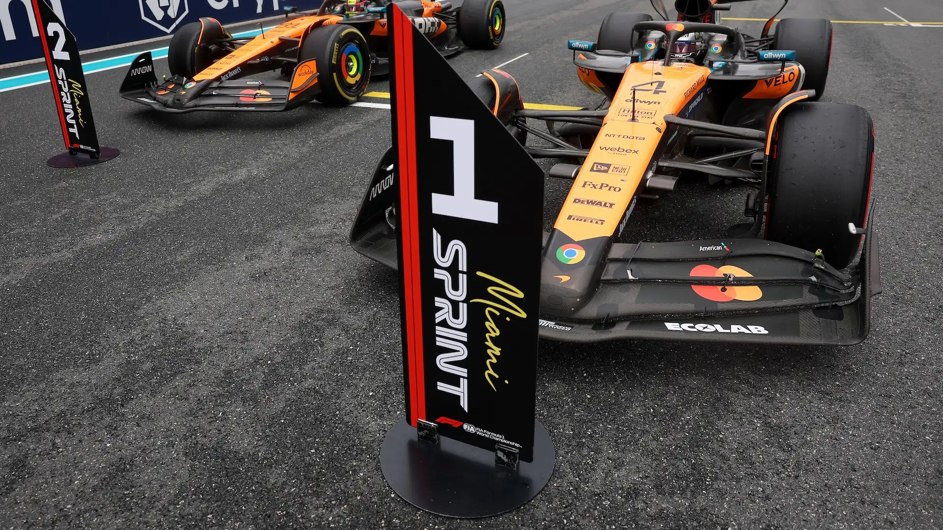 MIAMI, FLORIDA - MAY 03: Sprint winner Lando Norris of Great Britain driving the (4) McLaren MCL39