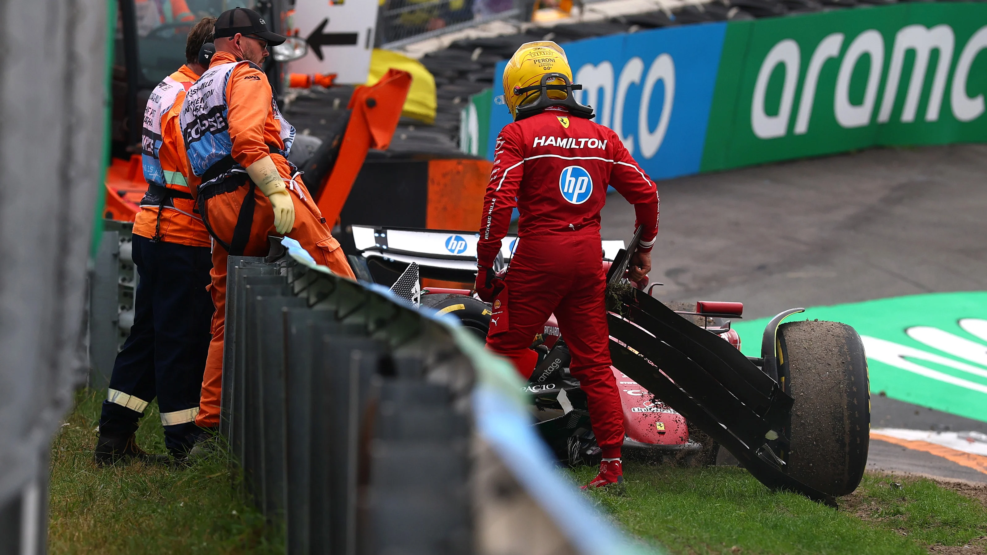 ZANDVOORT, NETHERLANDS - AUGUST 31: Lewis Hamilton of Great Britain and Scuderia Ferrari out of his