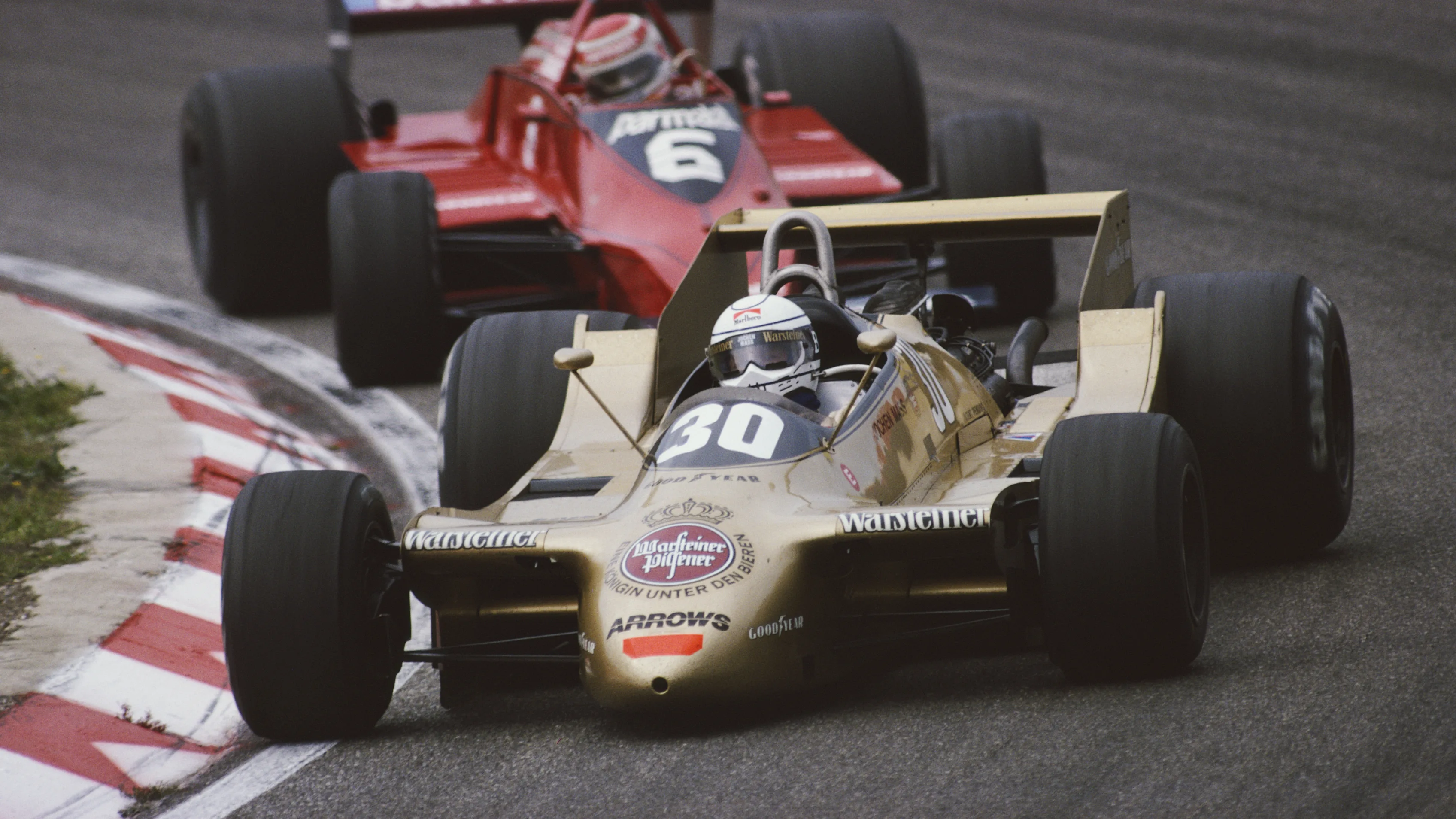 ZANDVOORT, NETHERLANDS - AUGUST 26: Jochen Mass, Arrows A2 Ford, leads Nelson Piquet, Brabham BT48