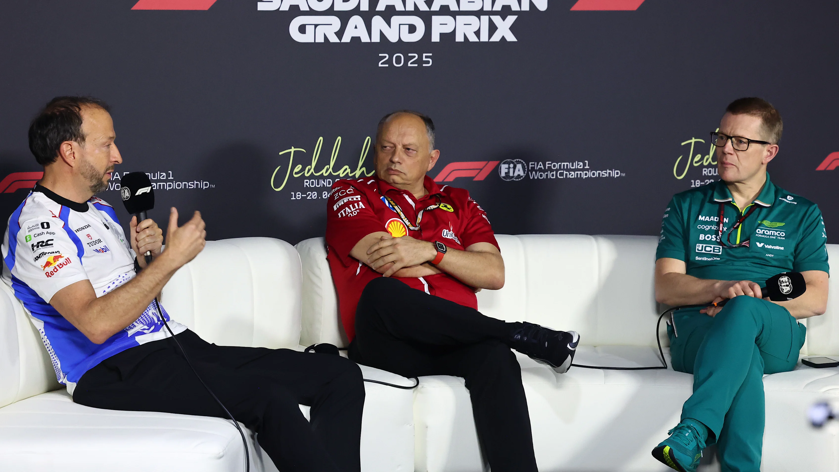 JEDDAH, SAUDI ARABIA - APRIL 18: Peter Bayer, CEO of Visa Cash App Racing Bulls Frederic Vasseur,