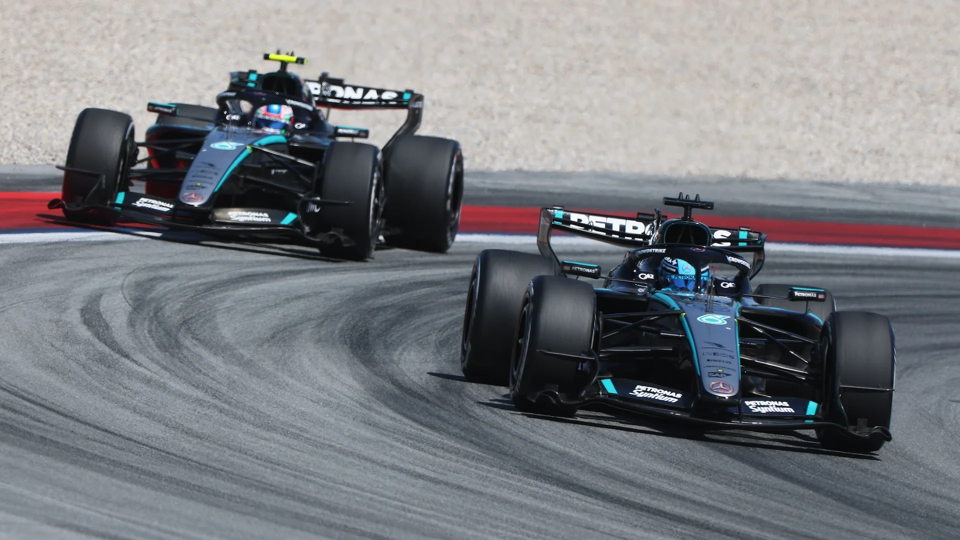 BARCELONA, SPAIN - JUNE 14: George Russell of Great Britain driving the (63) Mercedes AMG Petronas