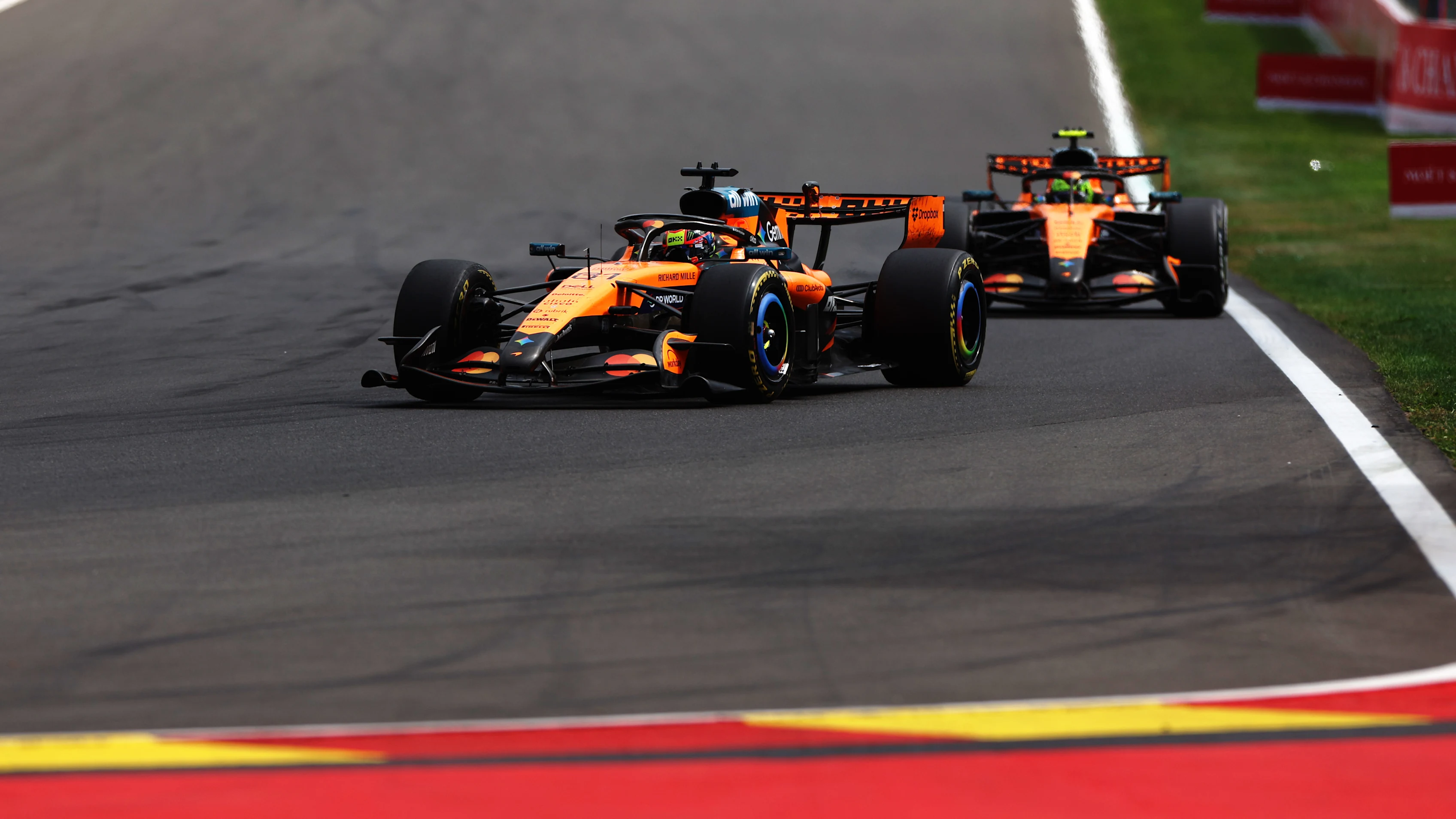 SPA, BELGIUM - JULY 19: Oscar Piastri of Australia driving the (81) McLaren MCL40 Mercedes leads