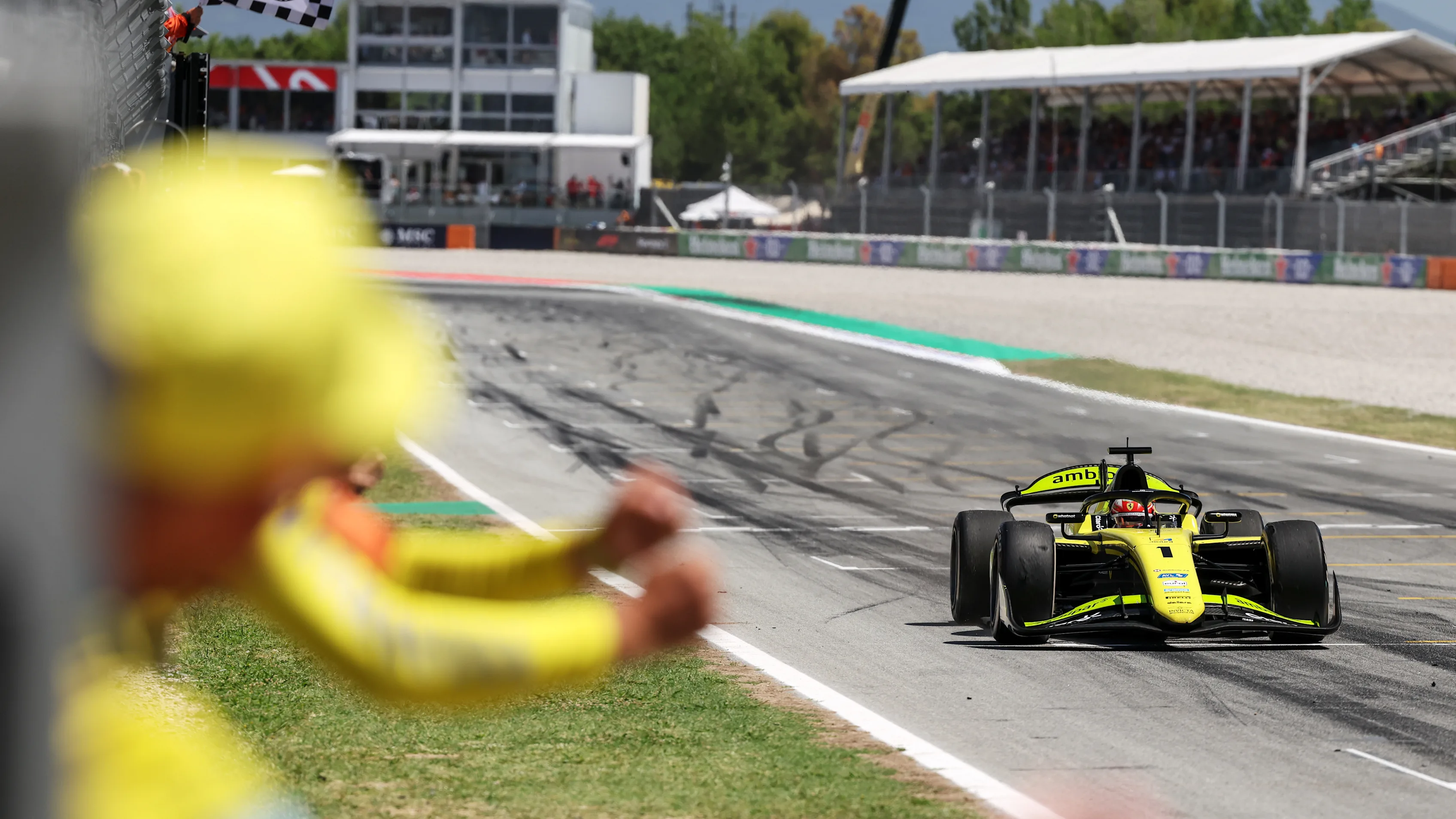 BARCELONA, SPAIN - JUNE 14: Race winner Rafael Camara of Brazil and Invicta Racing (1) takes the