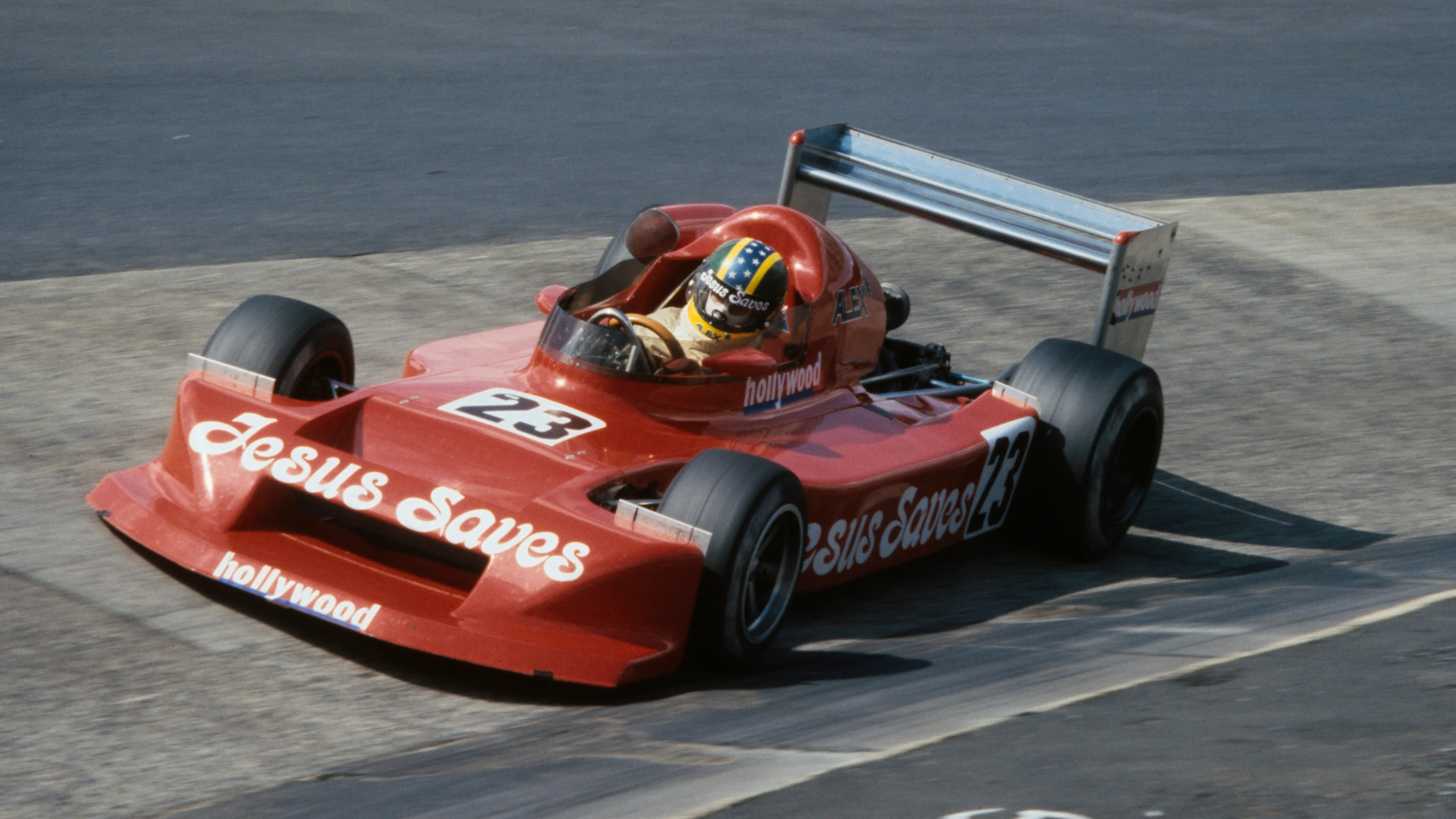 Alex Ribeiro from Brazil drives the #23 Jesus Saves Alex Ribeiro Racing March 782 Hart 420R during