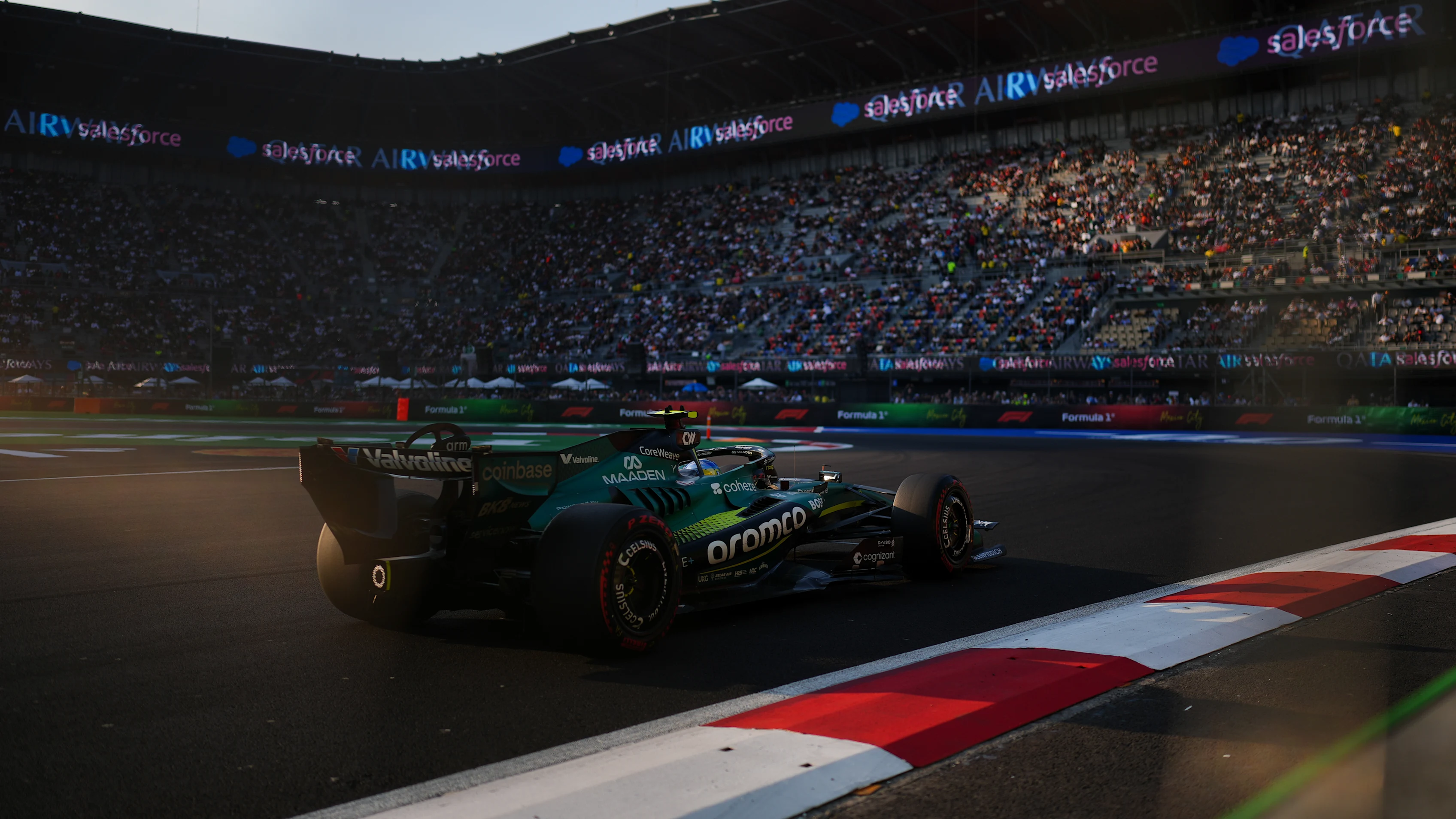 MEXICO CITY, MEXICO - OCTOBER 30: Fernando Alonso of Spain driving the (14) Aston Martin F1 Team