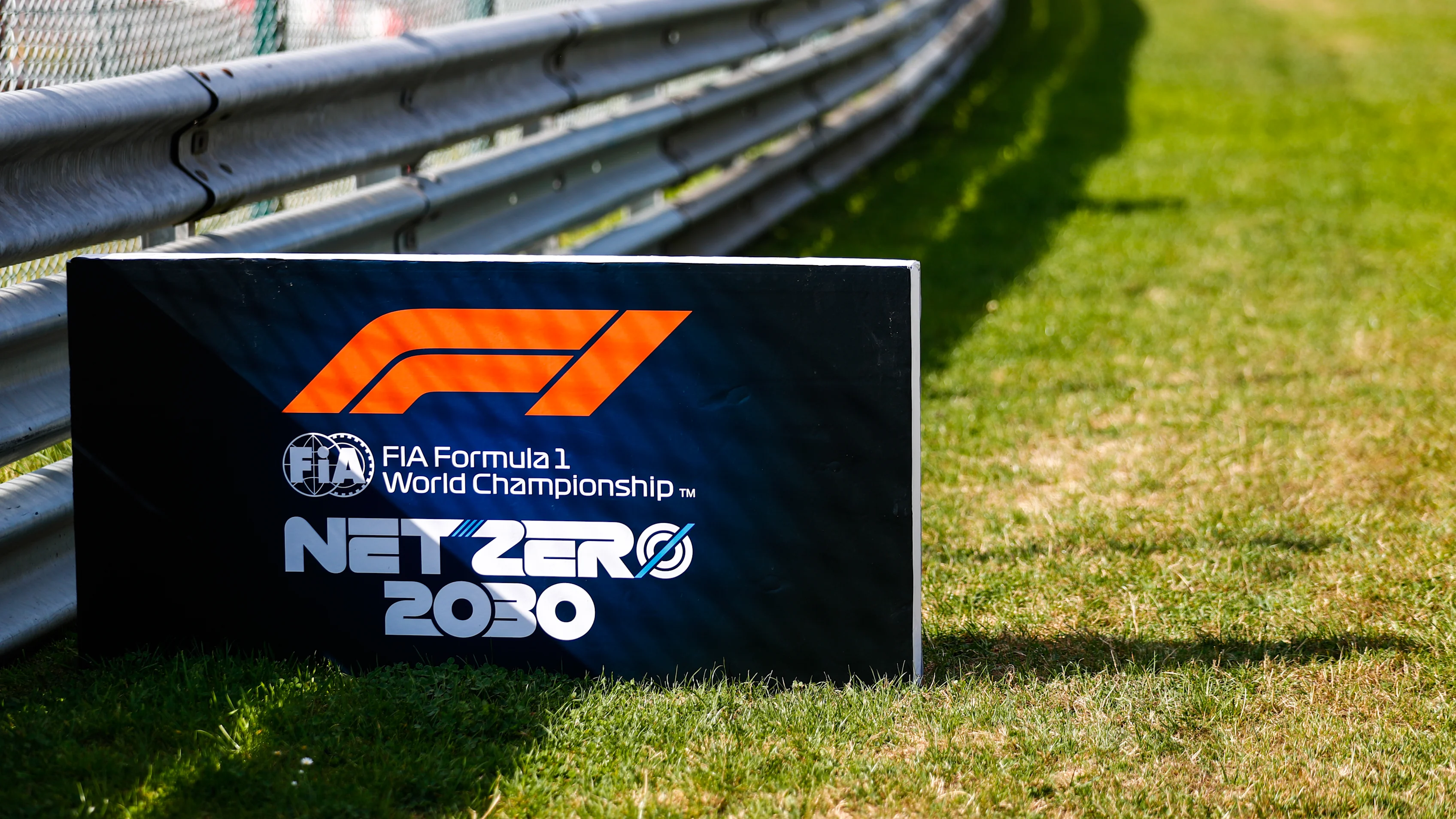 CIRCUIT DE SPA FRANCORCHAMPS, BELGIUM - AUGUST 25: F1 Net Zero 2030 track signage during the