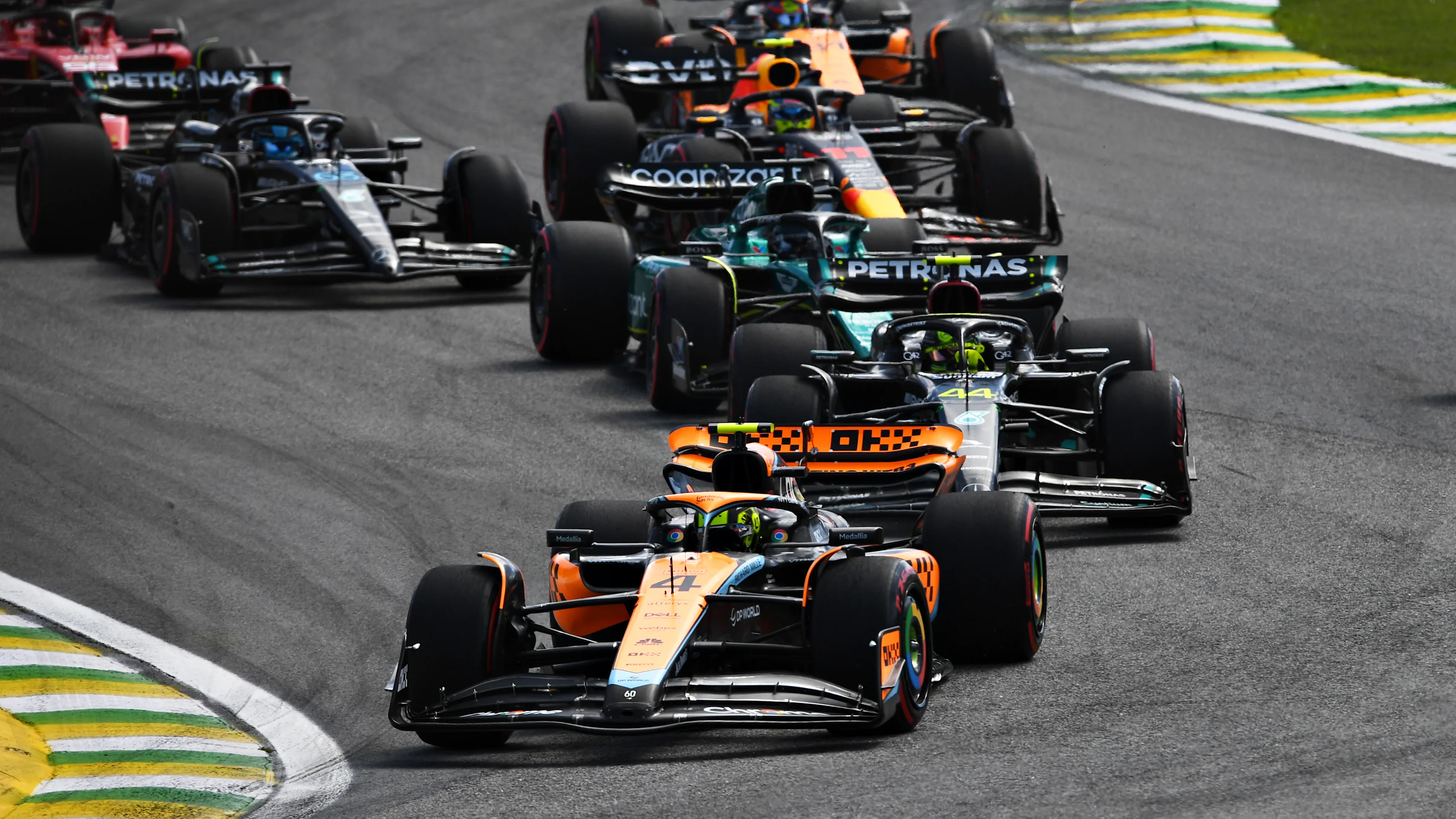 SAO PAULO, BRAZIL - NOVEMBER 05: Lando Norris of Great Britain driving the (4) McLaren MCL60