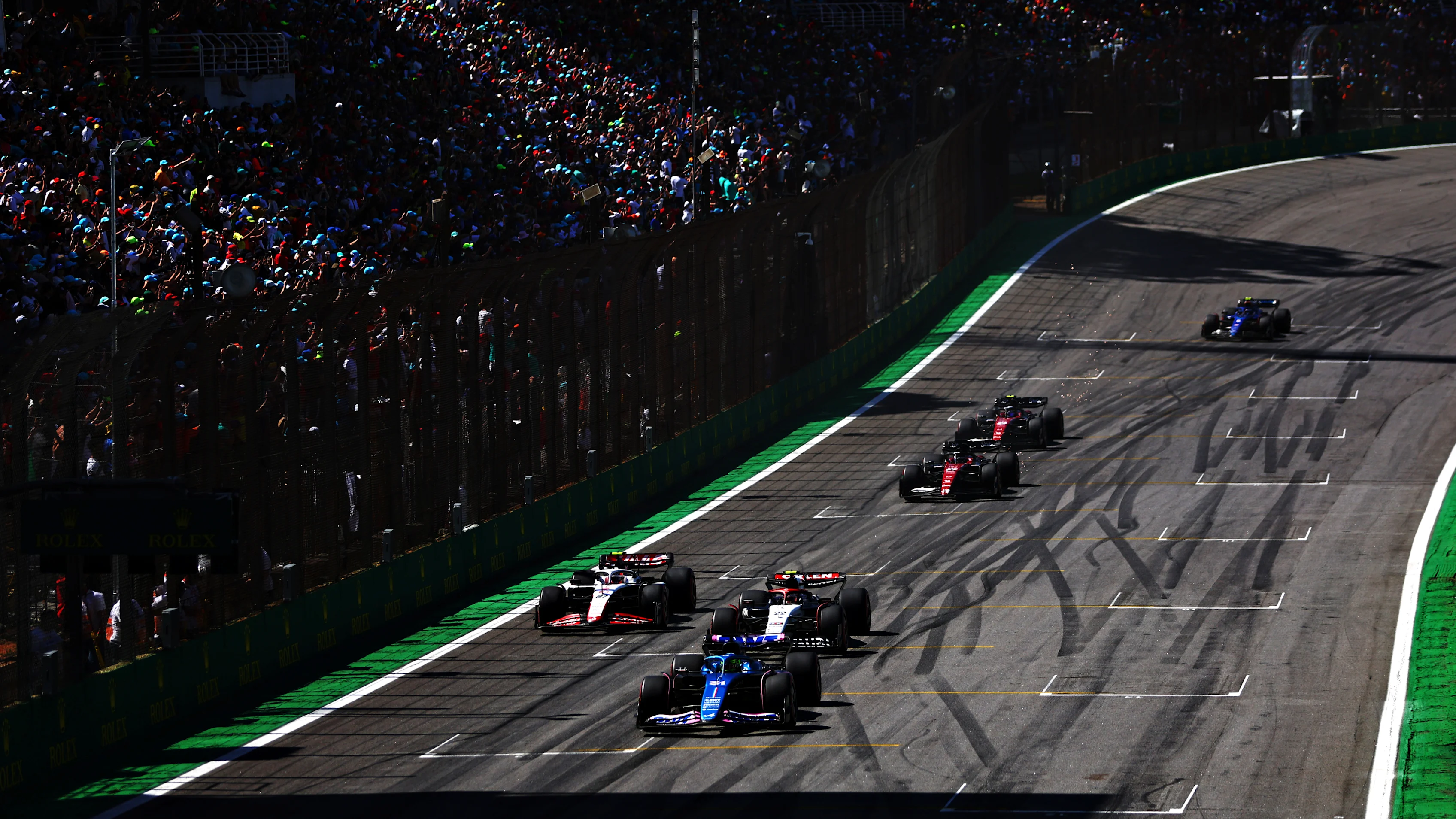 SAO PAULO, BRAZIL - NOVEMBER 05: Esteban Ocon of France driving the (31) Alpine F1 A523 Renault