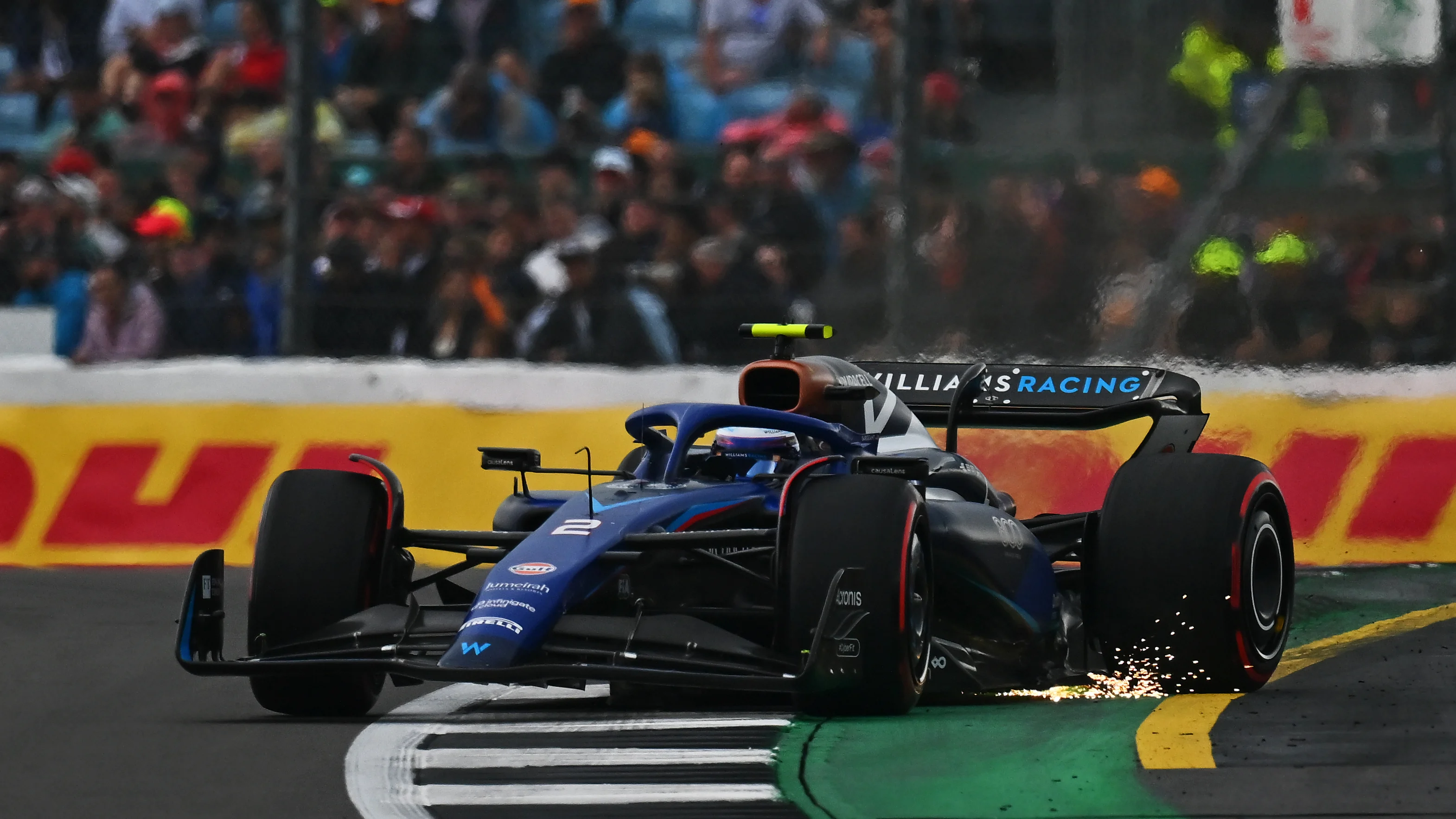 NORTHAMPTON, ENGLAND - JULY 08: Logan Sargeant of United States driving the (2) Williams FW45