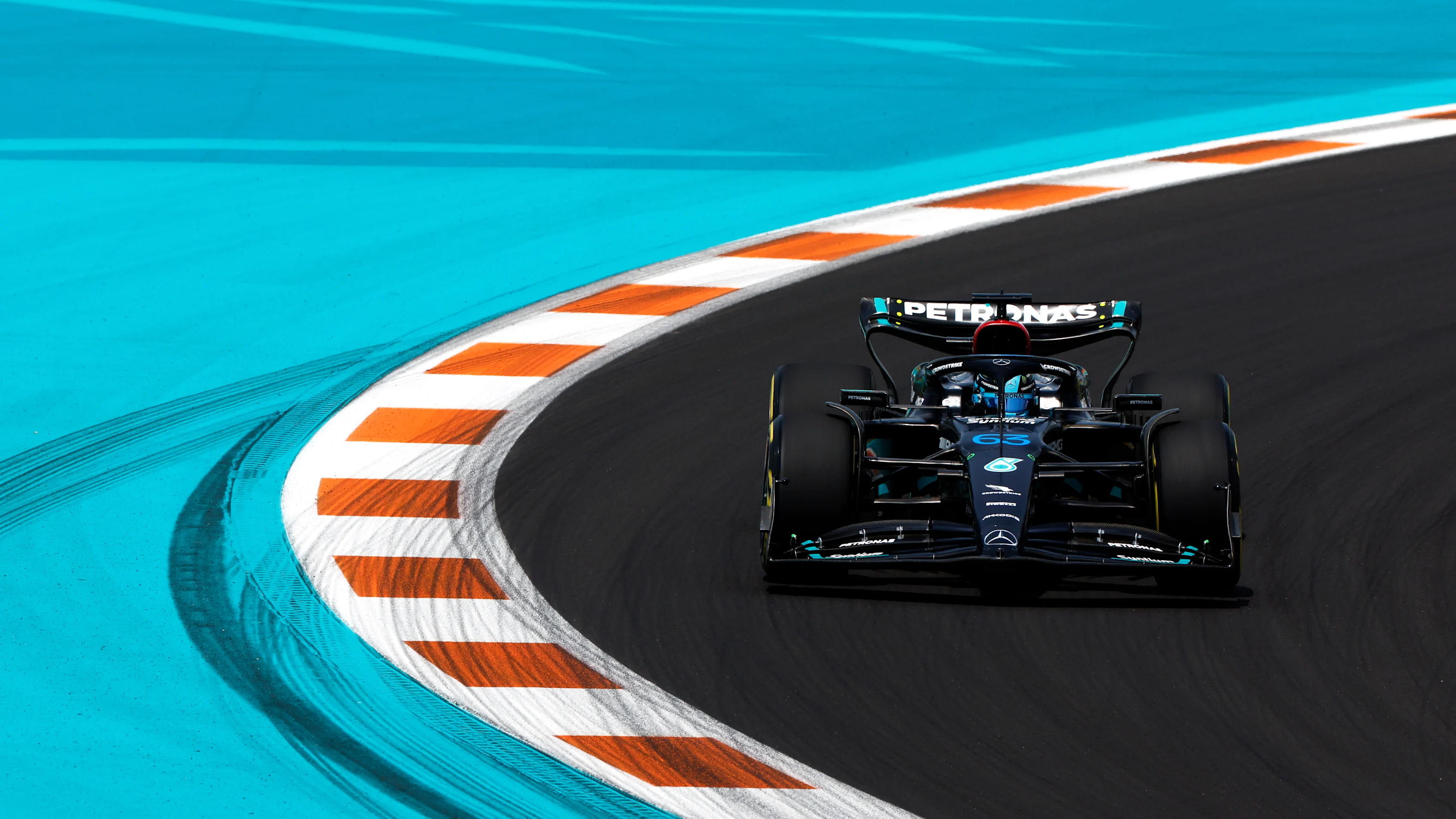 MIAMI, FLORIDA - MAY 05: George Russell of Great Britain driving the (63) Mercedes AMG Petronas F1