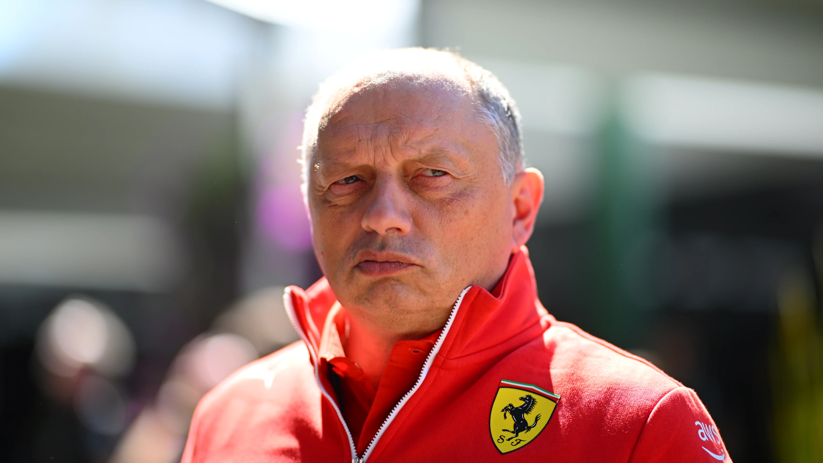 MELBOURNE, AUSTRALIA - MARCH 21: Ferrari Team Principal Frederic Vasseur looks on in the Paddock