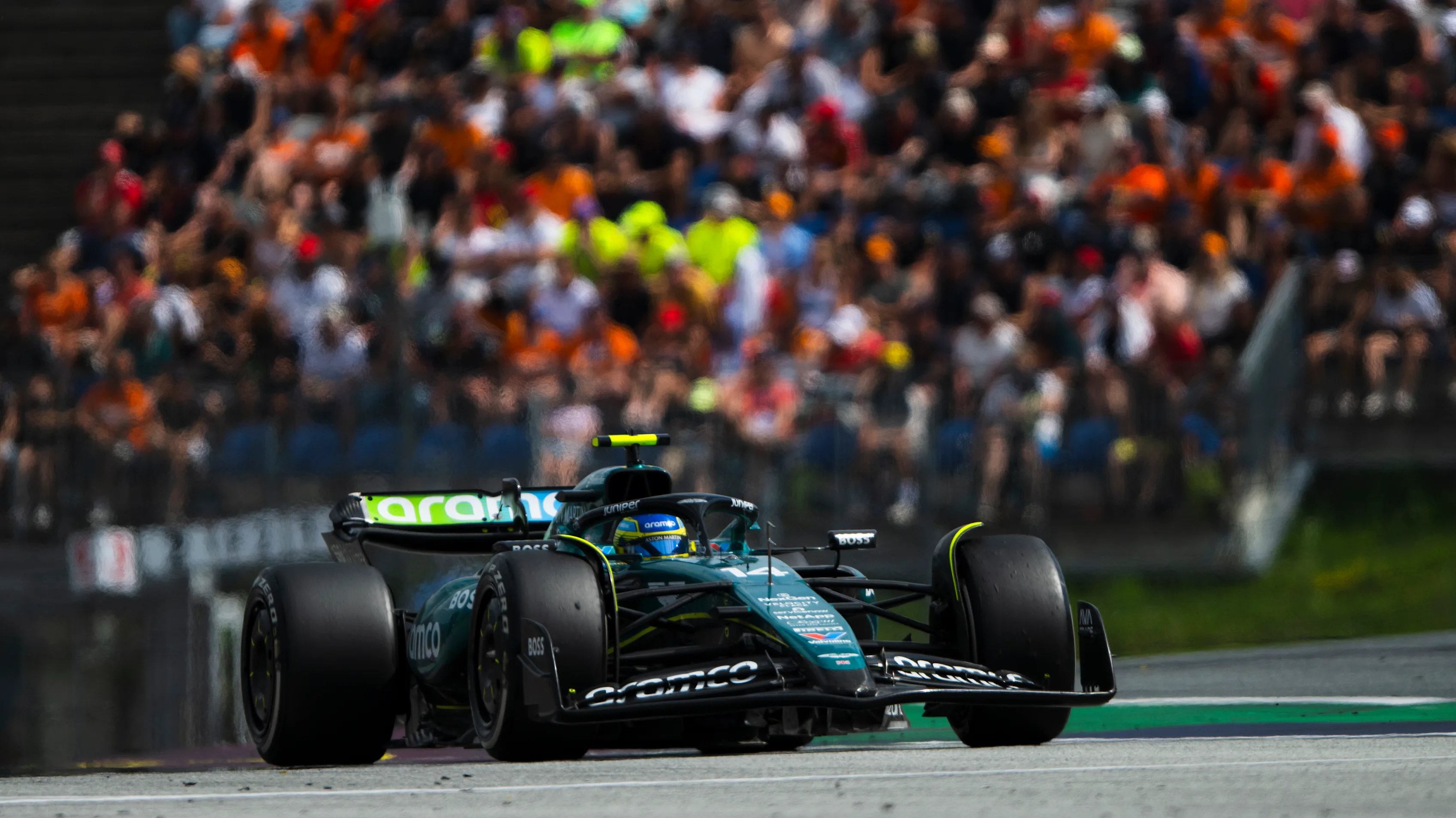 SPIELBERG, AUSTRIA - JUNE 30: Fernando Alonso of Spain driving the (14) Aston Martin AMR24 Mercedes