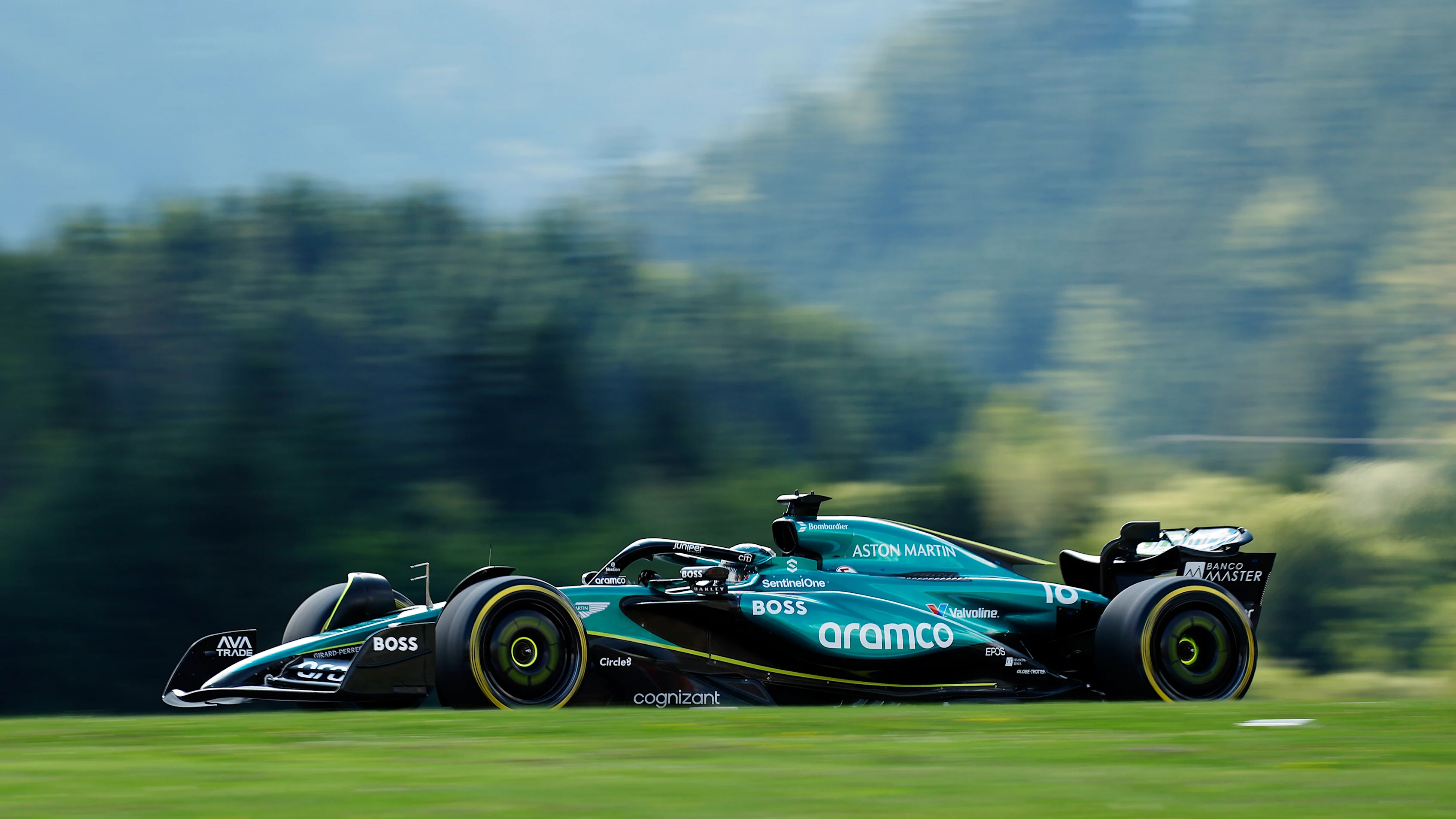 SPIELBERG, AUSTRIA - JUNE 28: Lance Stroll of Canada driving the (18) Aston Martin AMR24 Mercedes on track during Sprint Qualifying ahead of the F1 Grand Prix of Austria at Red Bull Ring on June 28, 2024 in Spielberg, Austria. (Photo by Chris Graythen/Getty Images)