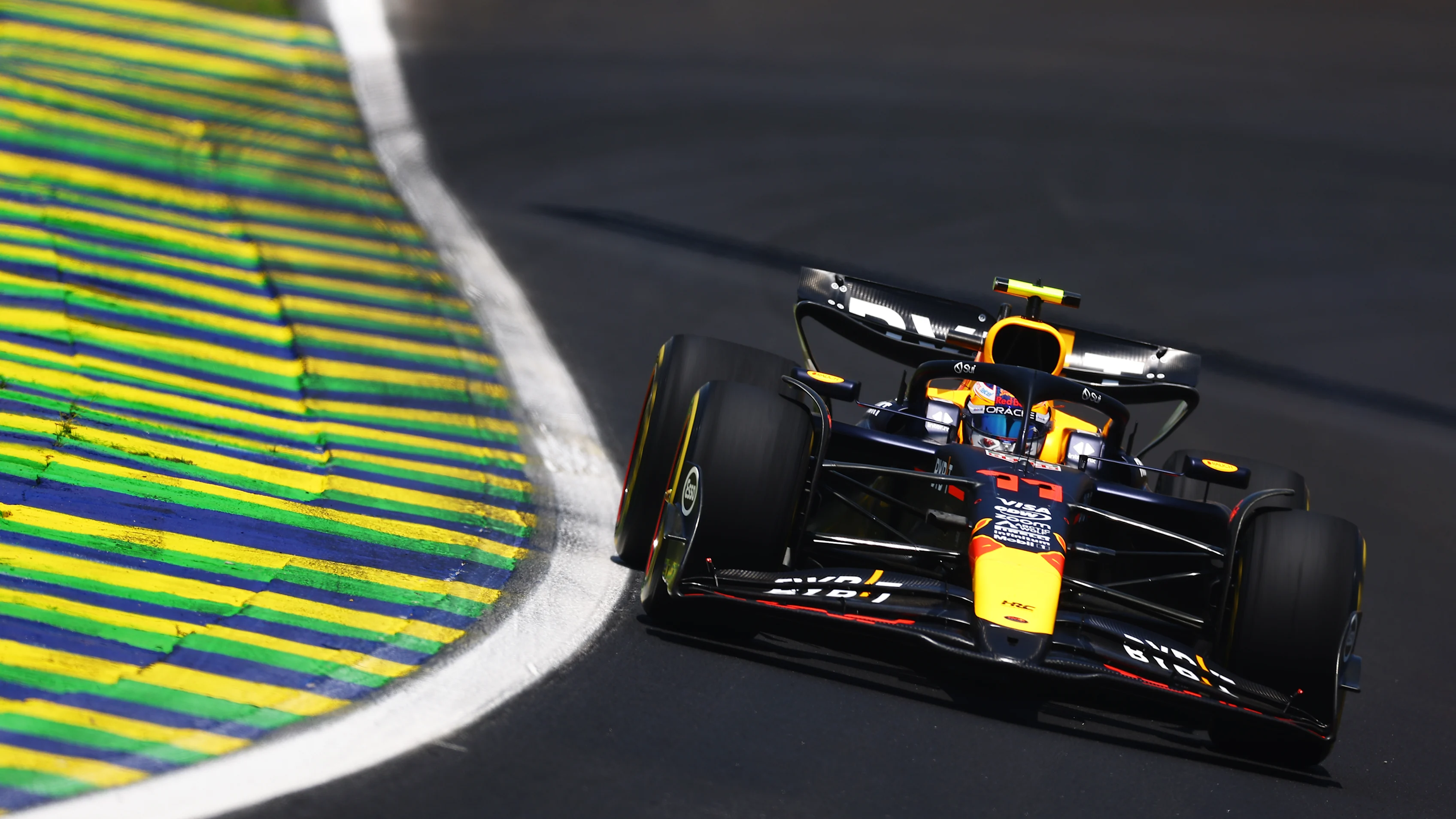 SAO PAULO, BRAZIL - NOVEMBER 01: Sergio Perez of Mexico driving the (11) Oracle Red Bull Racing