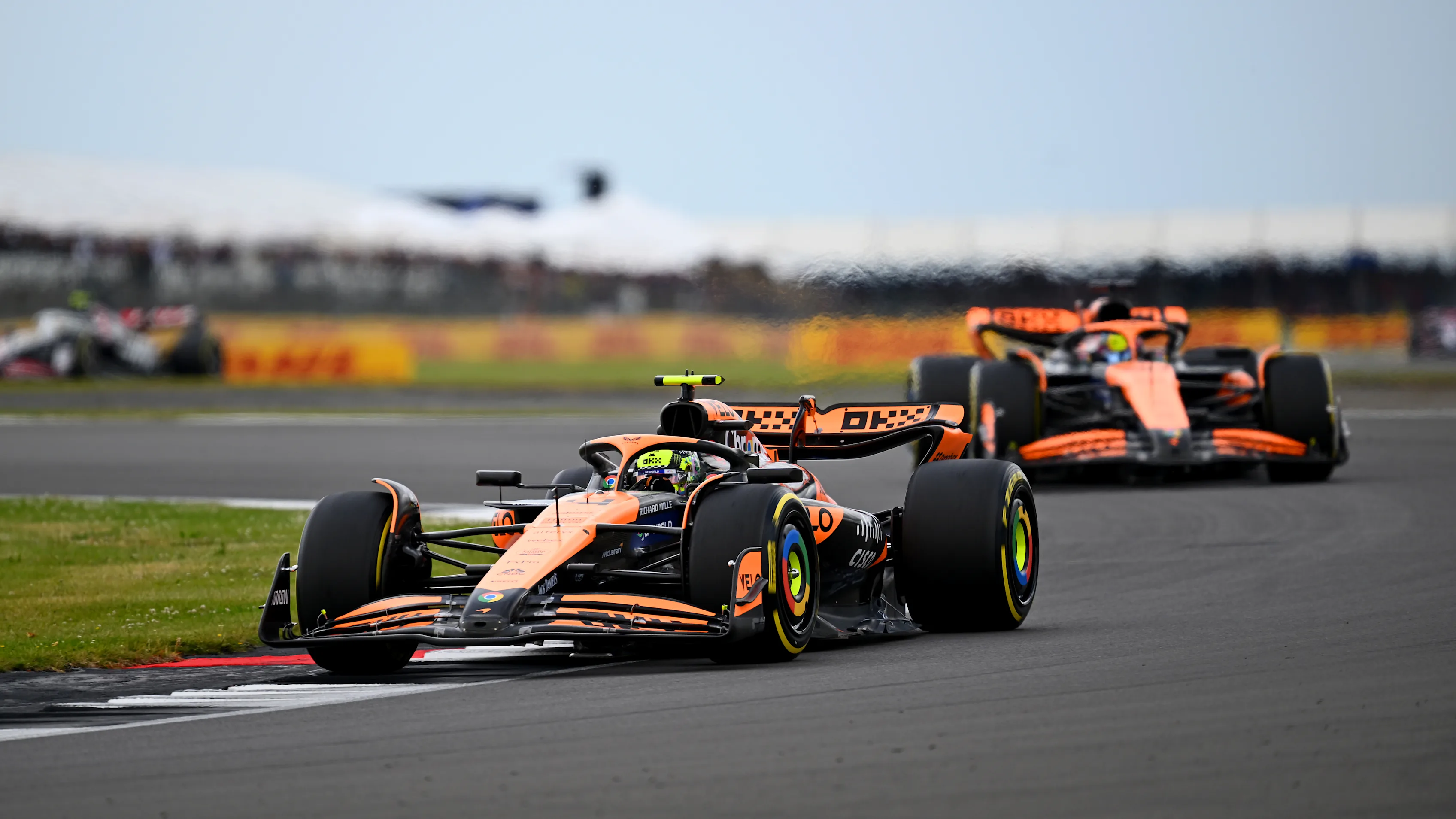 NORTHAMPTON, ENGLAND - JULY 07: Lando Norris of Great Britain driving the (4) McLaren MCL38