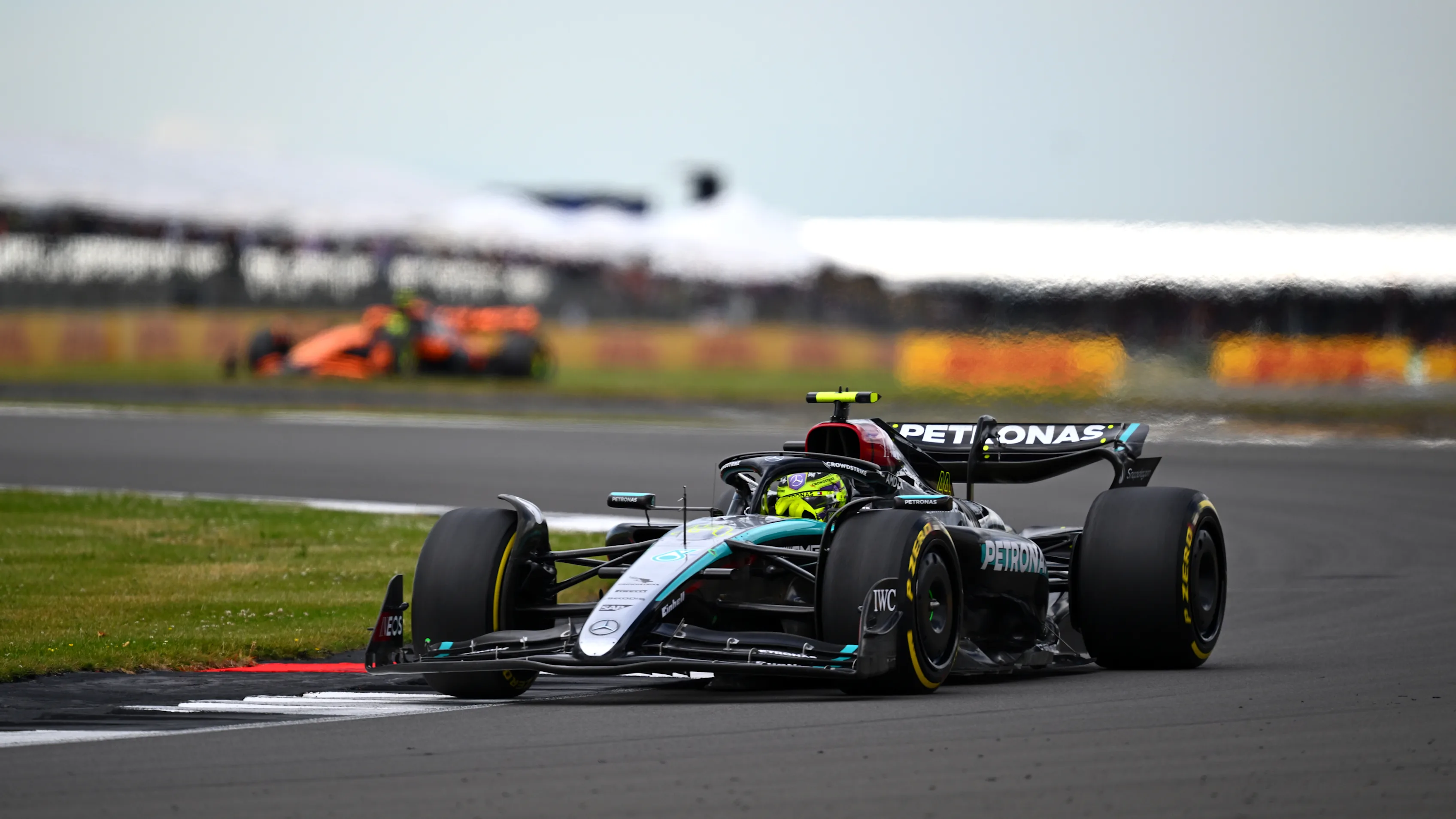 NORTHAMPTON, ENGLAND - JULY 07: Lewis Hamilton of Great Britain driving the (44) Mercedes AMG