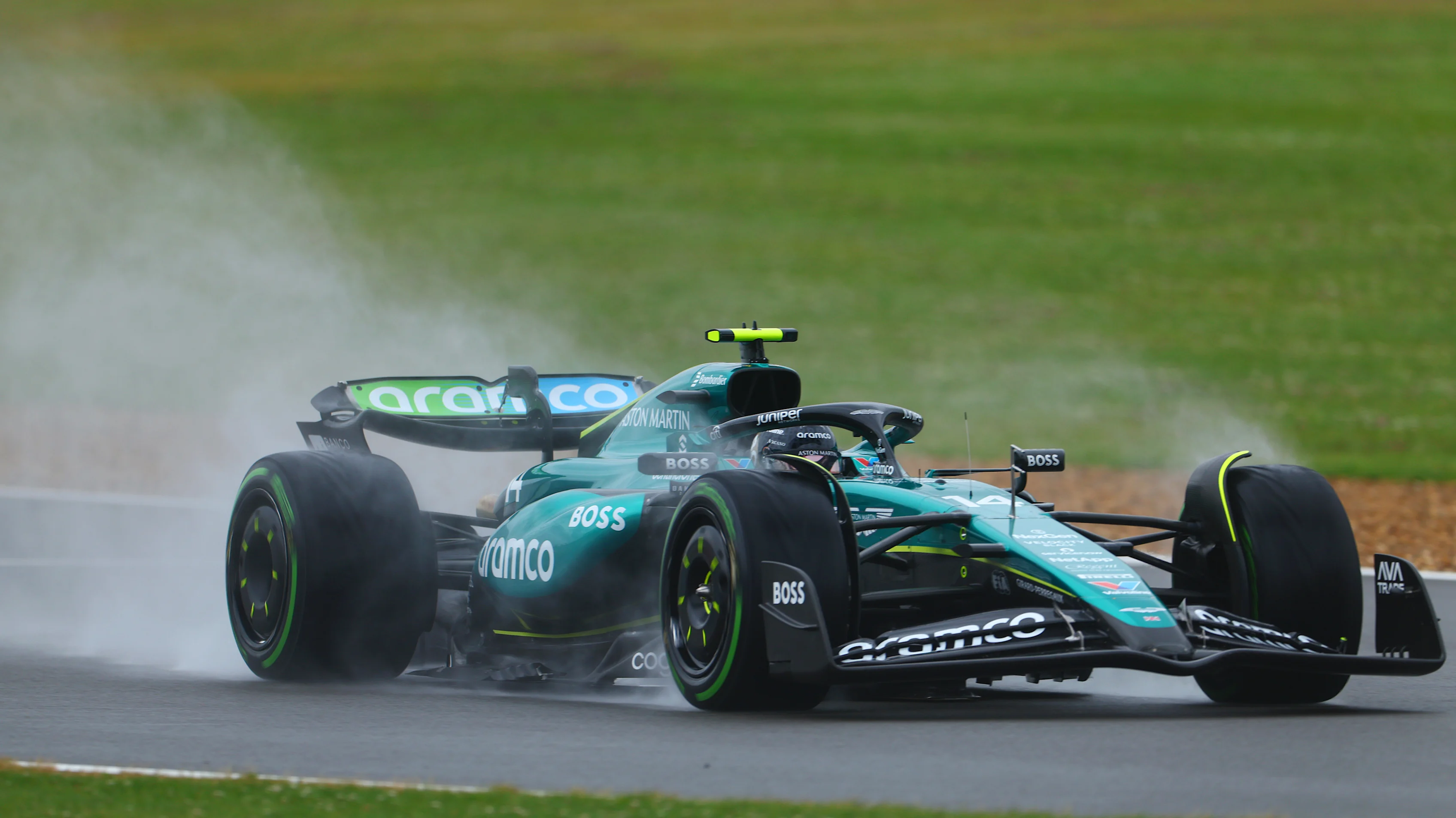 NORTHAMPTON, ENGLAND - JULY 06: Fernando Alonso of Spain driving the (14) Aston Martin AMR24 Mercedes on track during final practice ahead of the F1 Grand Prix of Great Britain at Silverstone Circuit on July 06, 2024 in Northampton, England. (Photo by Bryn Lennon - Formula 1/Formula 1 via Getty Images)