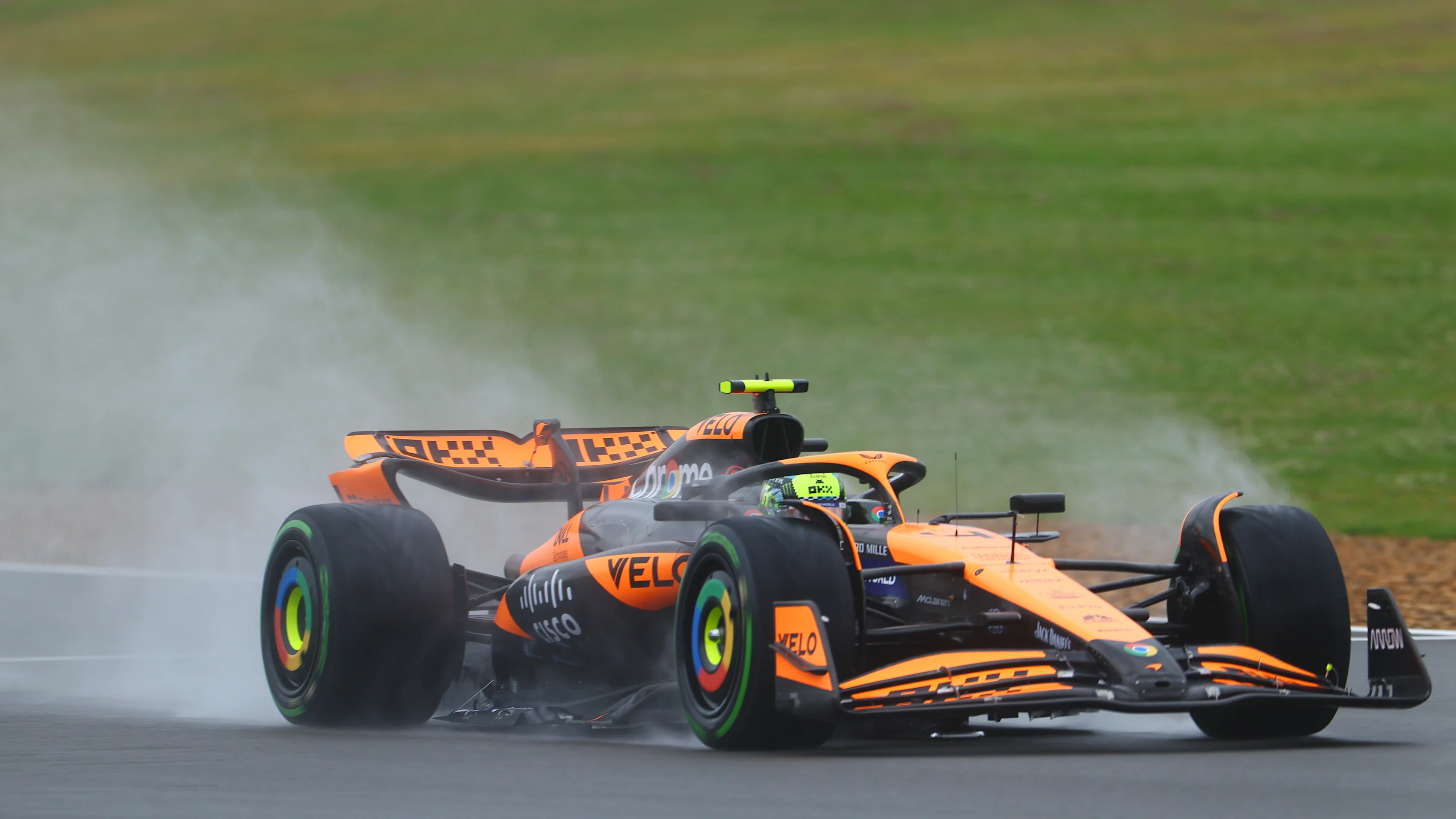 NORTHAMPTON, ENGLAND - JULY 06: Lando Norris of Great Britain driving the (4) McLaren MCL38