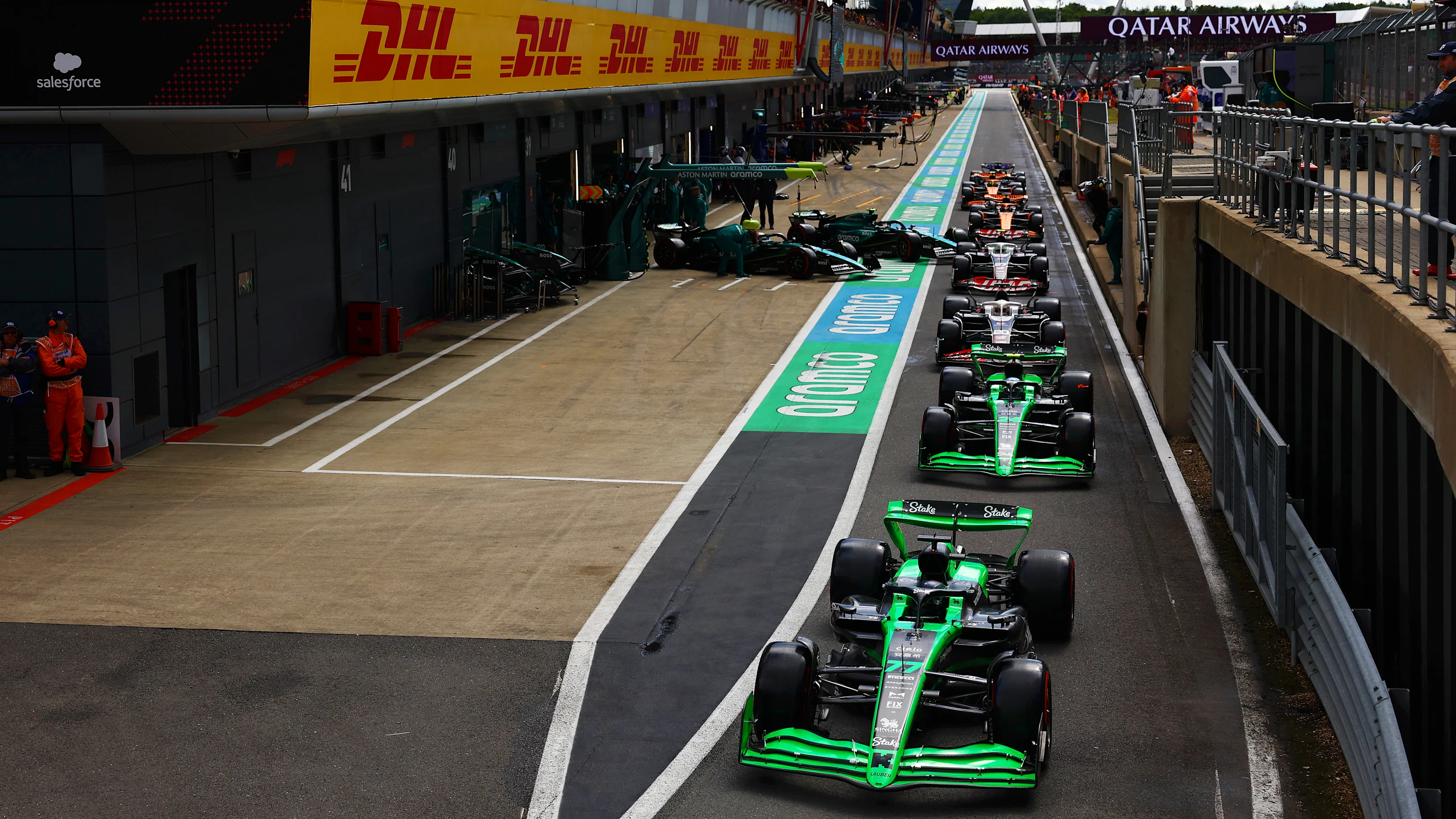 NORTHAMPTON, ENGLAND - JULY 06: Valtteri Bottas of Finland driving the (77) Kick Sauber C44 Ferrari