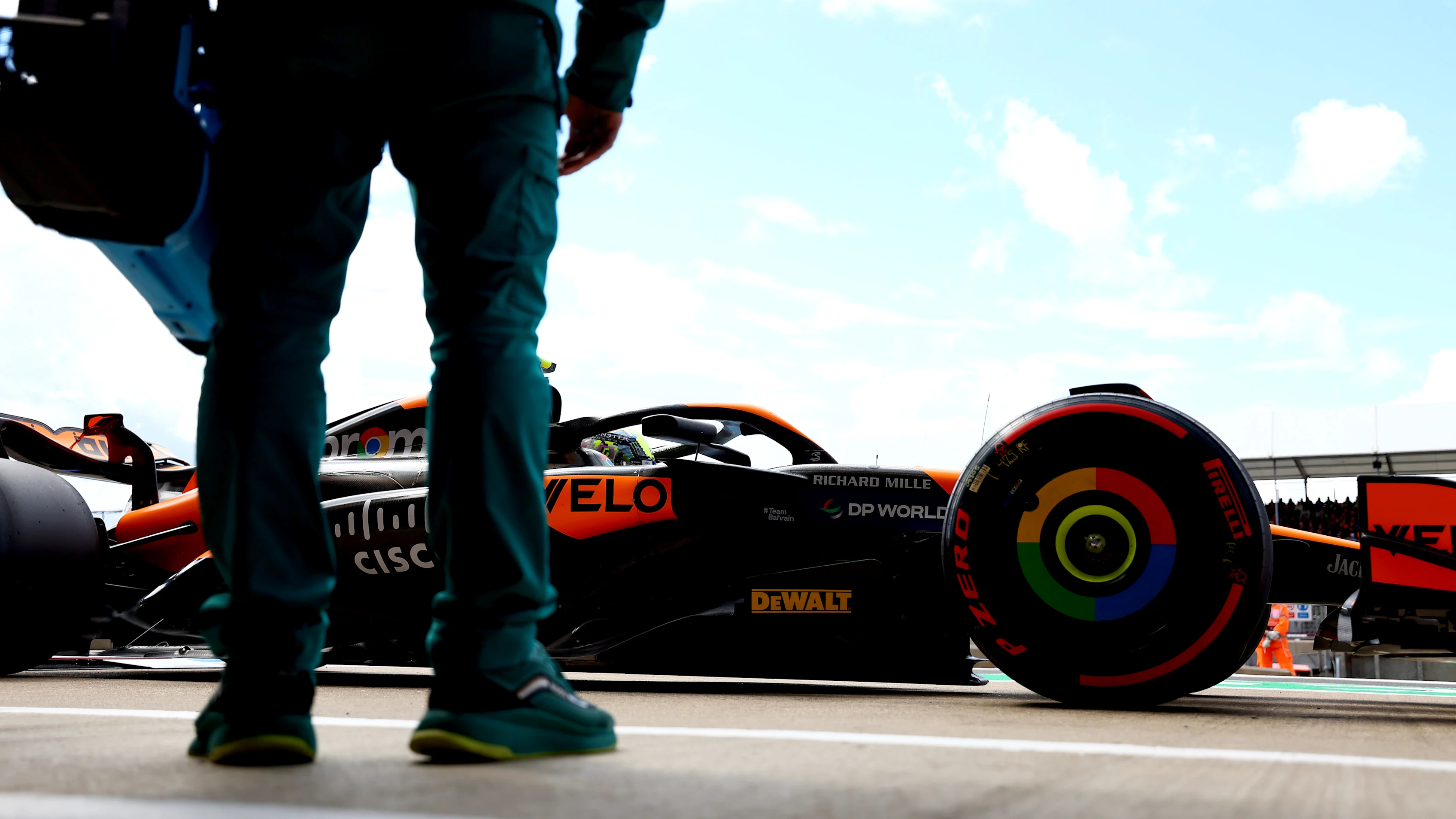 NORTHAMPTON, ENGLAND - JULY 06: Lando Norris of Great Britain driving the (4) McLaren MCL38 Mercedes in the Pitlane during qualifying ahead of the F1 Grand Prix of Great Britain at Silverstone Circuit on July 06, 2024 in Northampton, England. (Photo by Bryn Lennon - Formula 1/Formula 1 via Getty Images)
