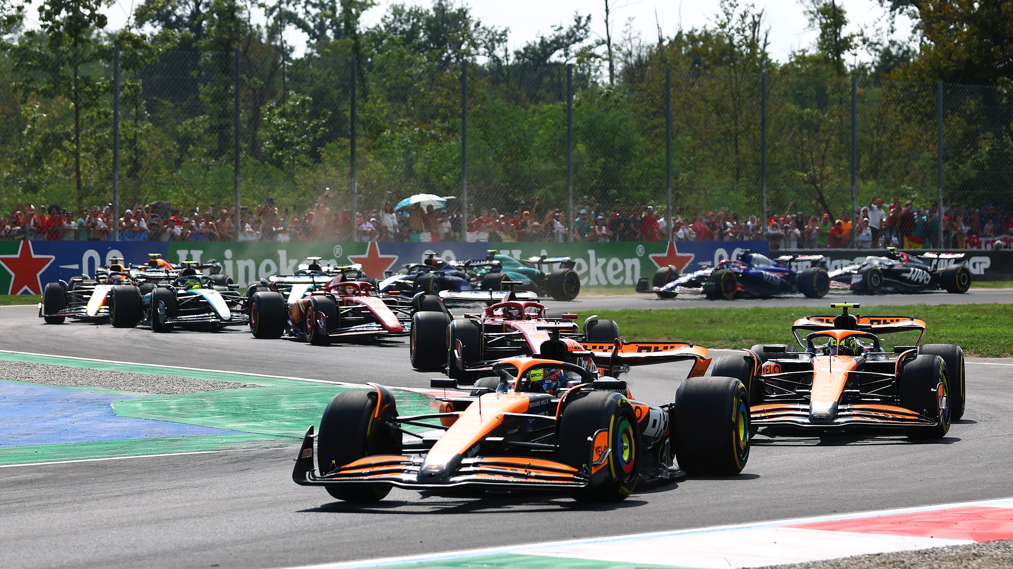 MONZA, ITALY - SEPTEMBER 01: Oscar Piastri of Australia driving the (81) McLaren MCL38 Mercedes