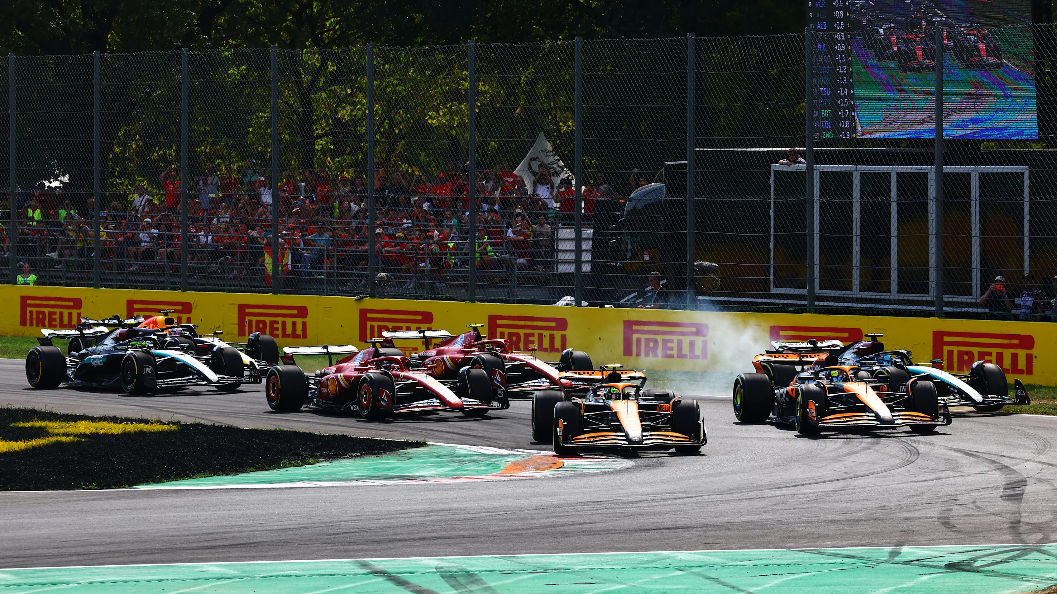 MONZA, ITALY - SEPTEMBER 01: Lando Norris of McLaren and Great Britain leads at the start during