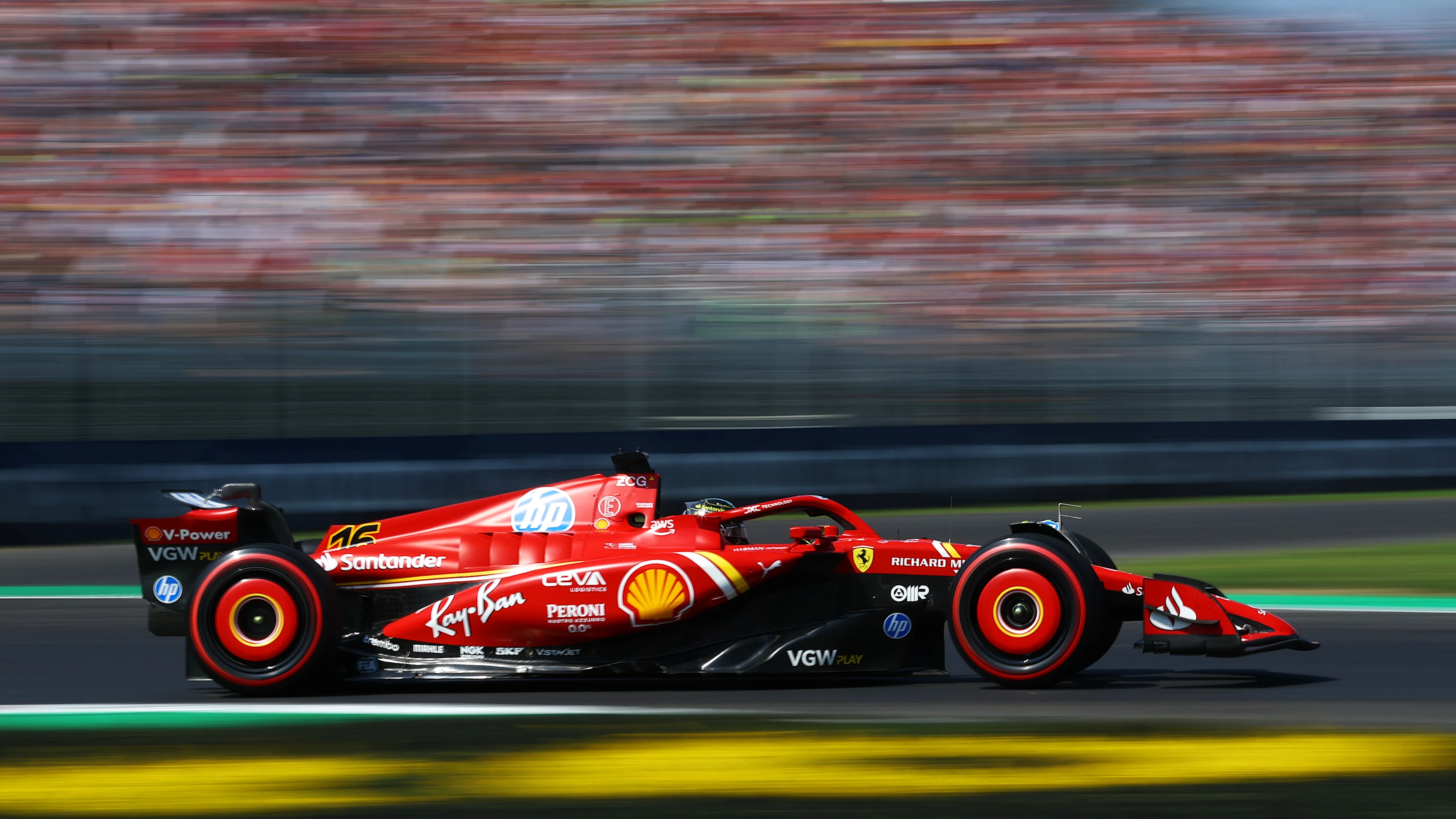 MONZA, ITALY - AUGUST 30: Charles Leclerc of Monaco driving the (16) Ferrari SF-24 on track during