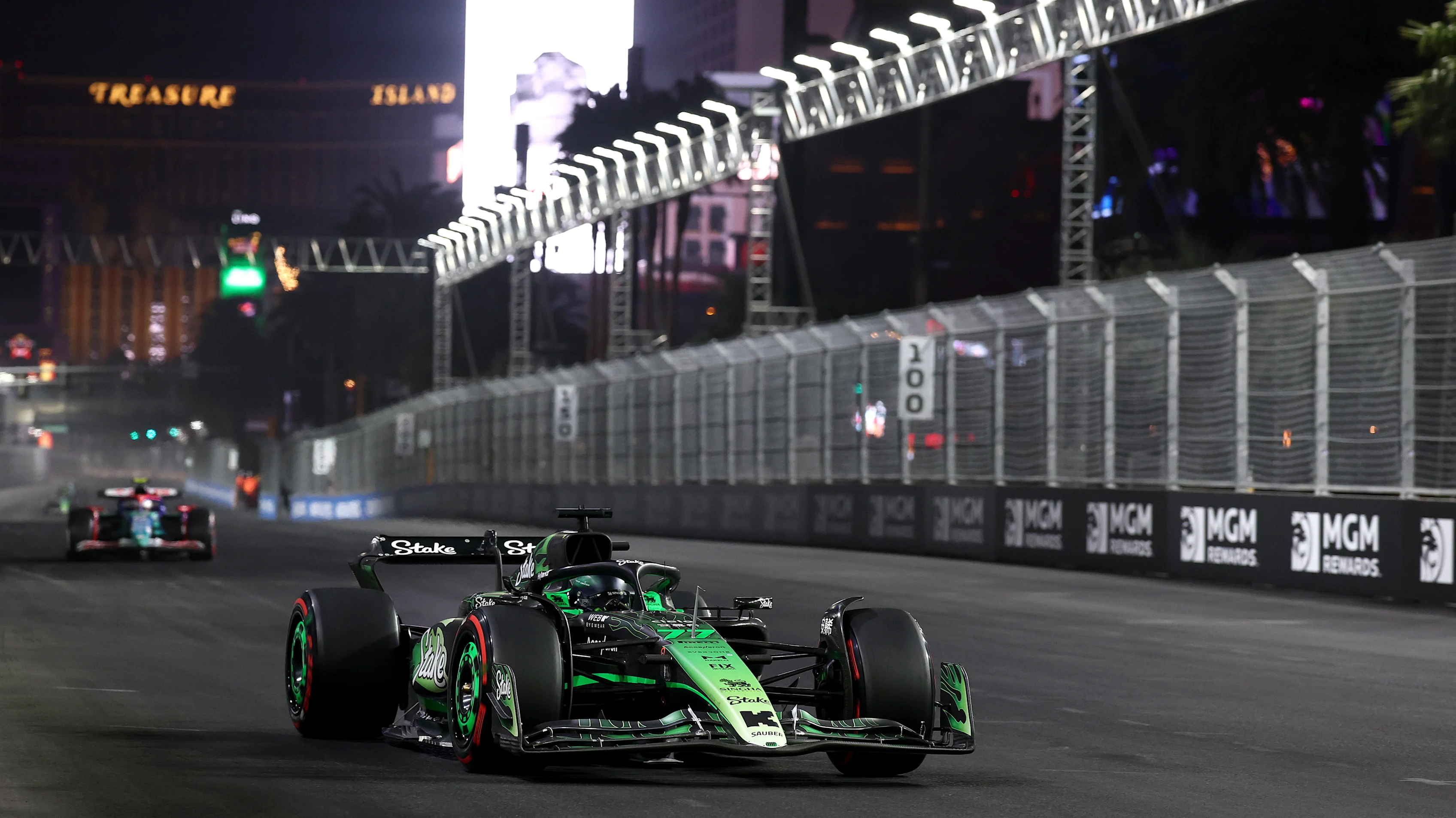 LAS VEGAS, NEVADA - NOVEMBER 22: Valtteri Bottas of Finland driving the (77) Kick Sauber C44 Ferrari on track during qualifying ahead of the F1 Grand Prix of Las Vegas at Las Vegas Strip Circuit on November 22, 2024 in Las Vegas, Nevada. (Photo by Jared C. Tilton - Formula 1/Formula 1 via Getty Images)