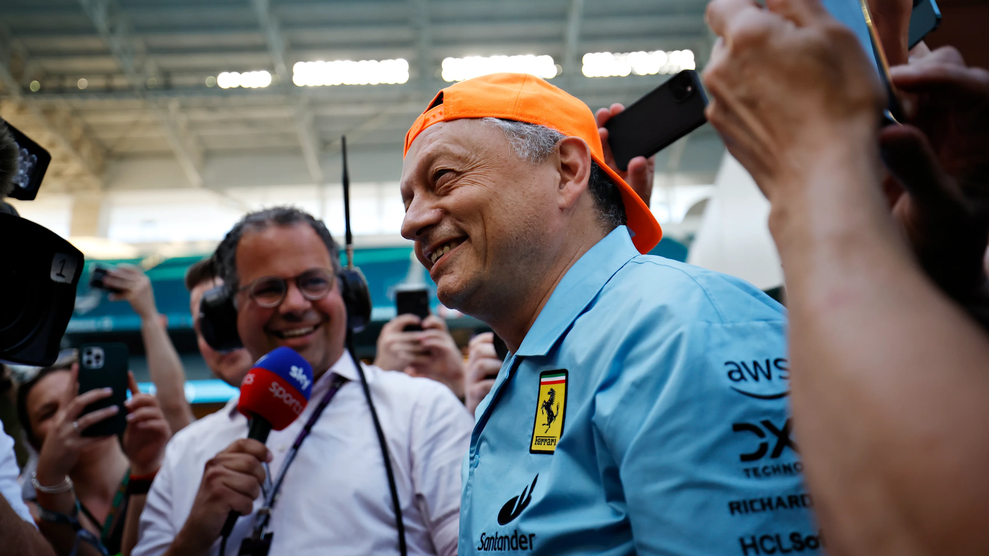 MIAMI, FLORIDA - MAY 05: Ferrari Team Principal Frederic Vasseur speaks to the media after the F1