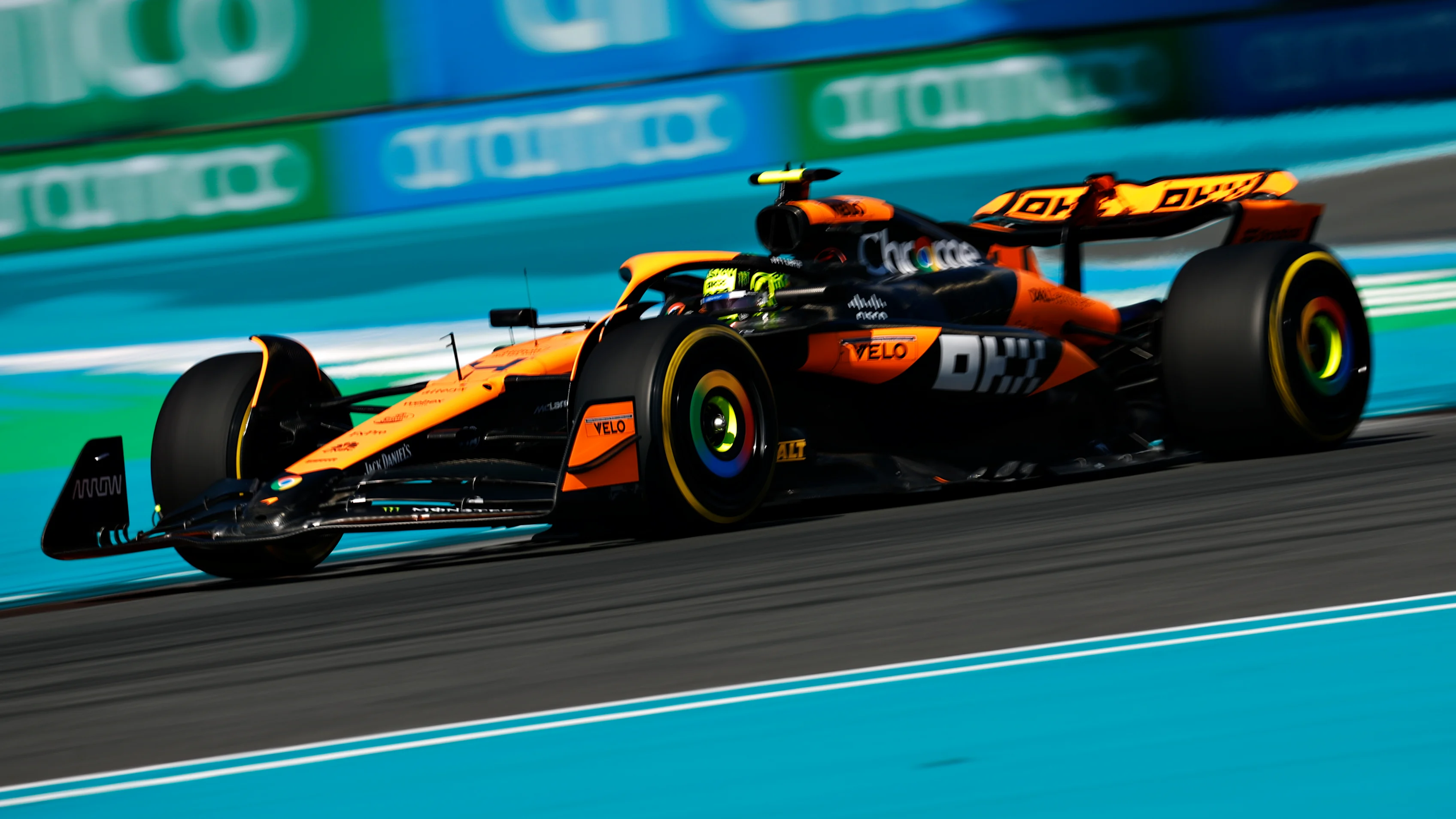 MIAMI, FLORIDA - MAY 04: Lando Norris of Great Britain driving the (4) McLaren MCL38 Mercedes on