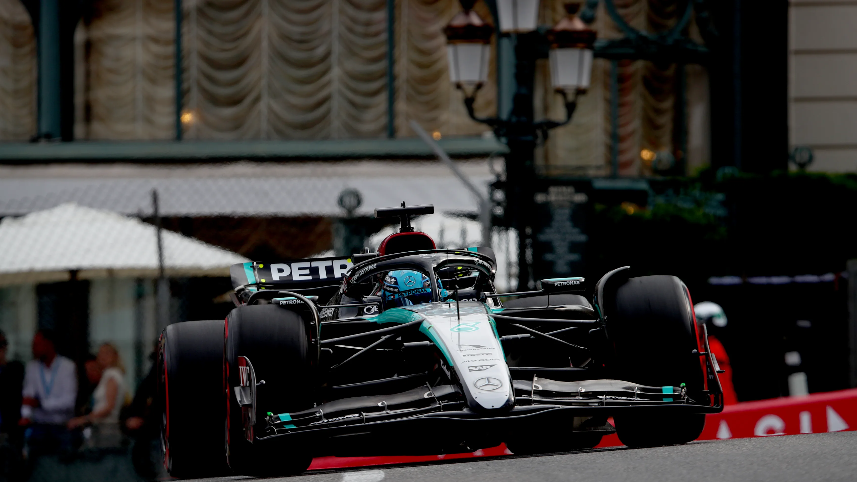 MONTE-CARLO, MONACO - MAY 24: George Russell of Great Britain driving the (63) Mercedes AMG