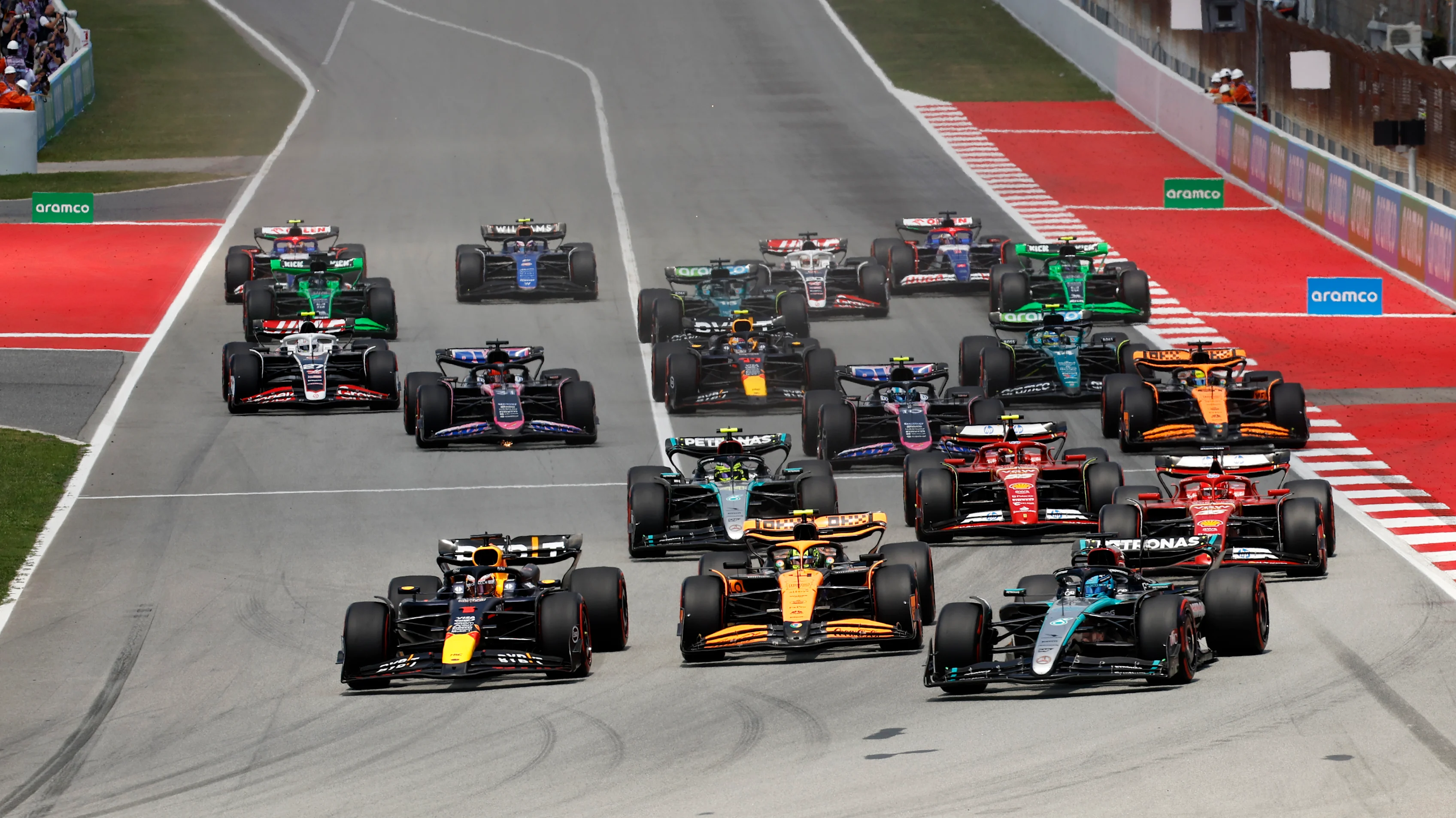 BARCELONA, SPAIN - JUNE 23: George Russell of Great Britain driving the (63) Mercedes AMG Petronas