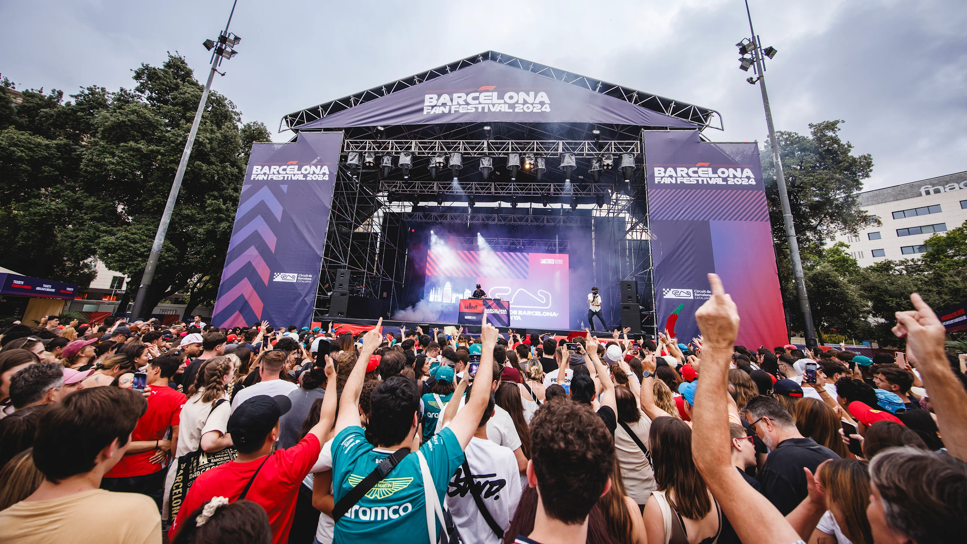 BARCELONA, SPAIN - JUNE 19: Mon Dj performs on stage during the F1 Road Show prior to the F1 Grand