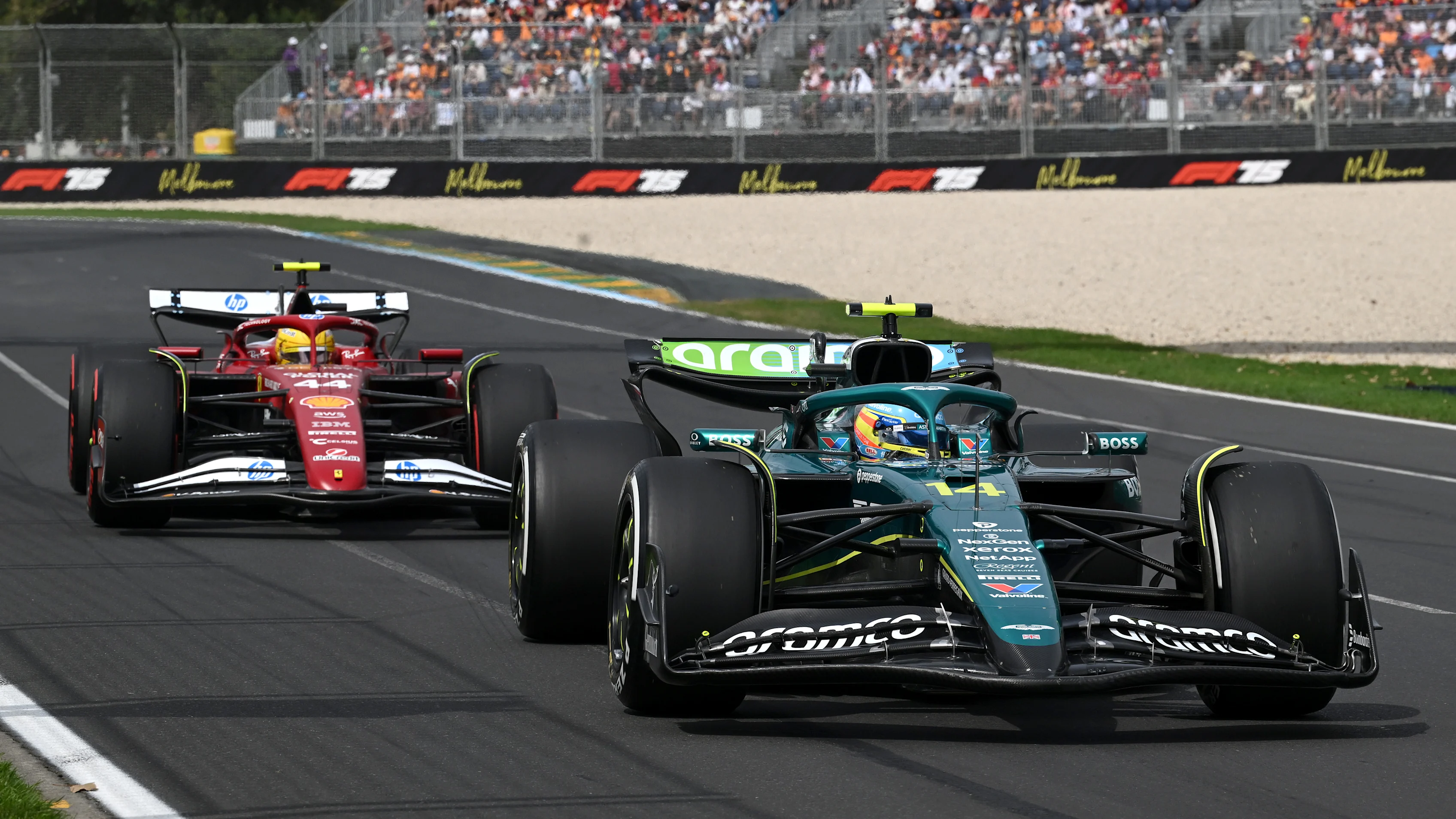 MELBOURNE, AUSTRALIA - MARCH 15: Fernando Alonso of Spain driving the (14) Aston Martin F1 Team