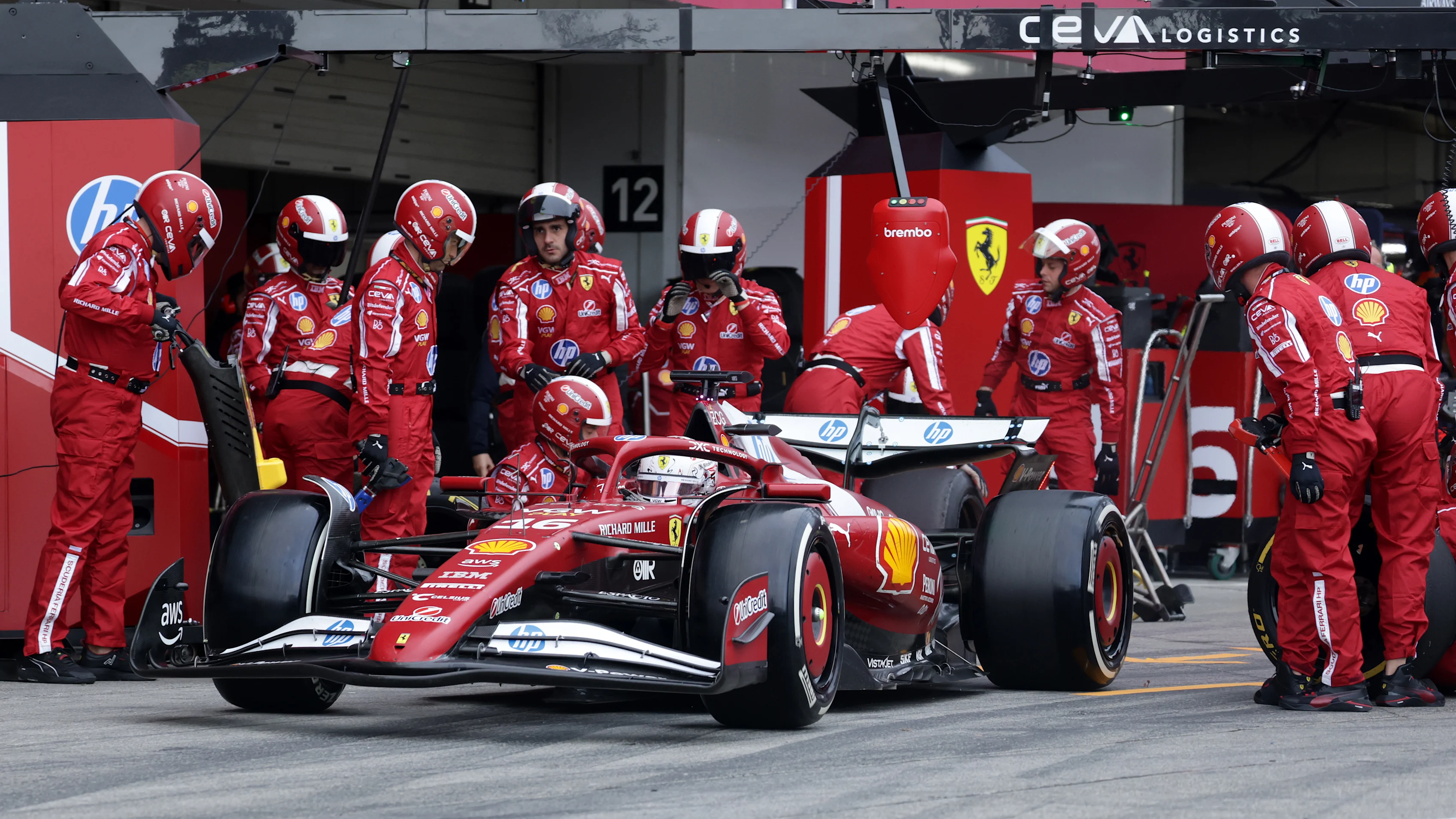 SUZUKA, JAPAN - APRIL 06: Charles Leclerc of Monaco driving the (16) Scuderia Ferrari SF-25 makes a pitstop during the F1 Grand Prix of Japan at Suzuka Circuit on April 06, 2025 in Suzuka, Japan. (Photo by Mark Thompson/Getty Images)
