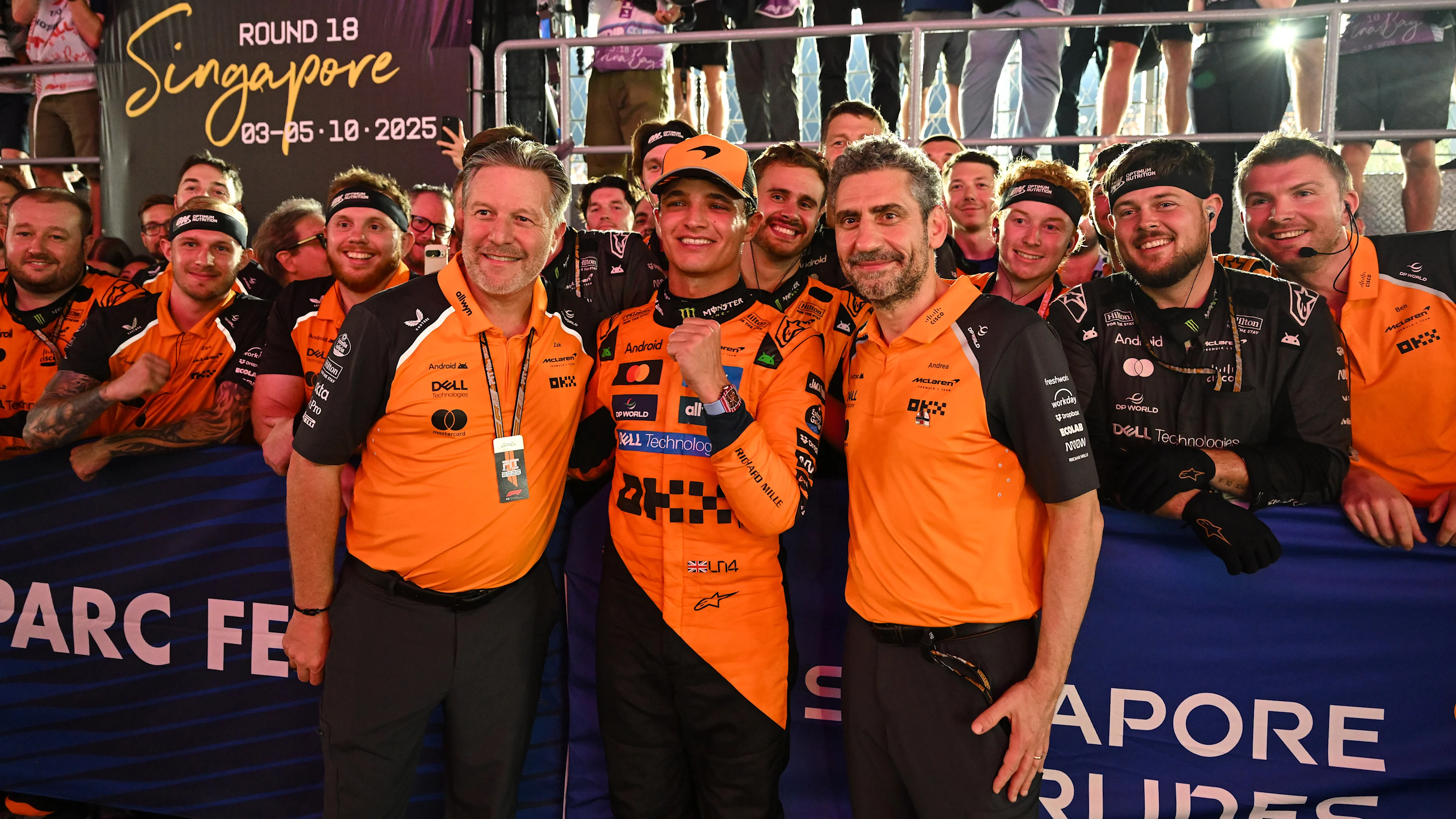 SINGAPORE, SINGAPORE - OCTOBER 05: Zak Brown, Chief Executive Officer of McLaren, Third placed