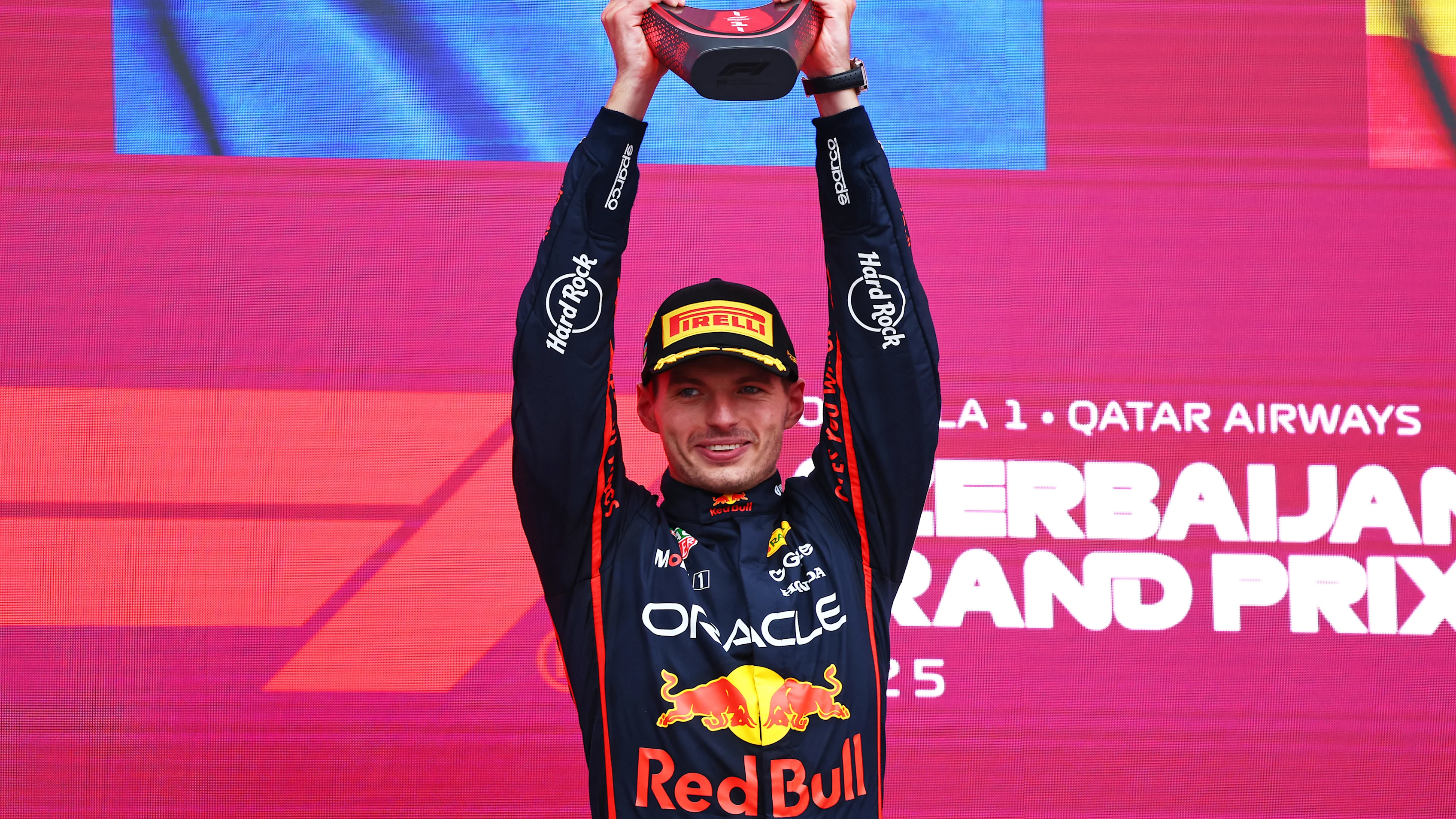 BAKU, AZERBAIJAN - SEPTEMBER 21: Race winner Max Verstappen of the Netherlands and Oracle Red Bull